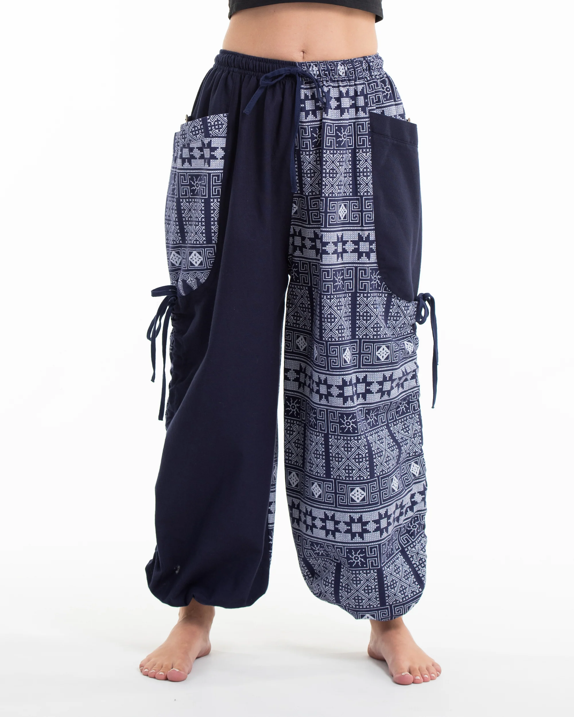 1735-Two-Tone-Traditional-Prints-Women-s-Cotton-Pants-in-Navy-4.webp Two Tone Traditional Prints Women's Cotton Pants in Navy