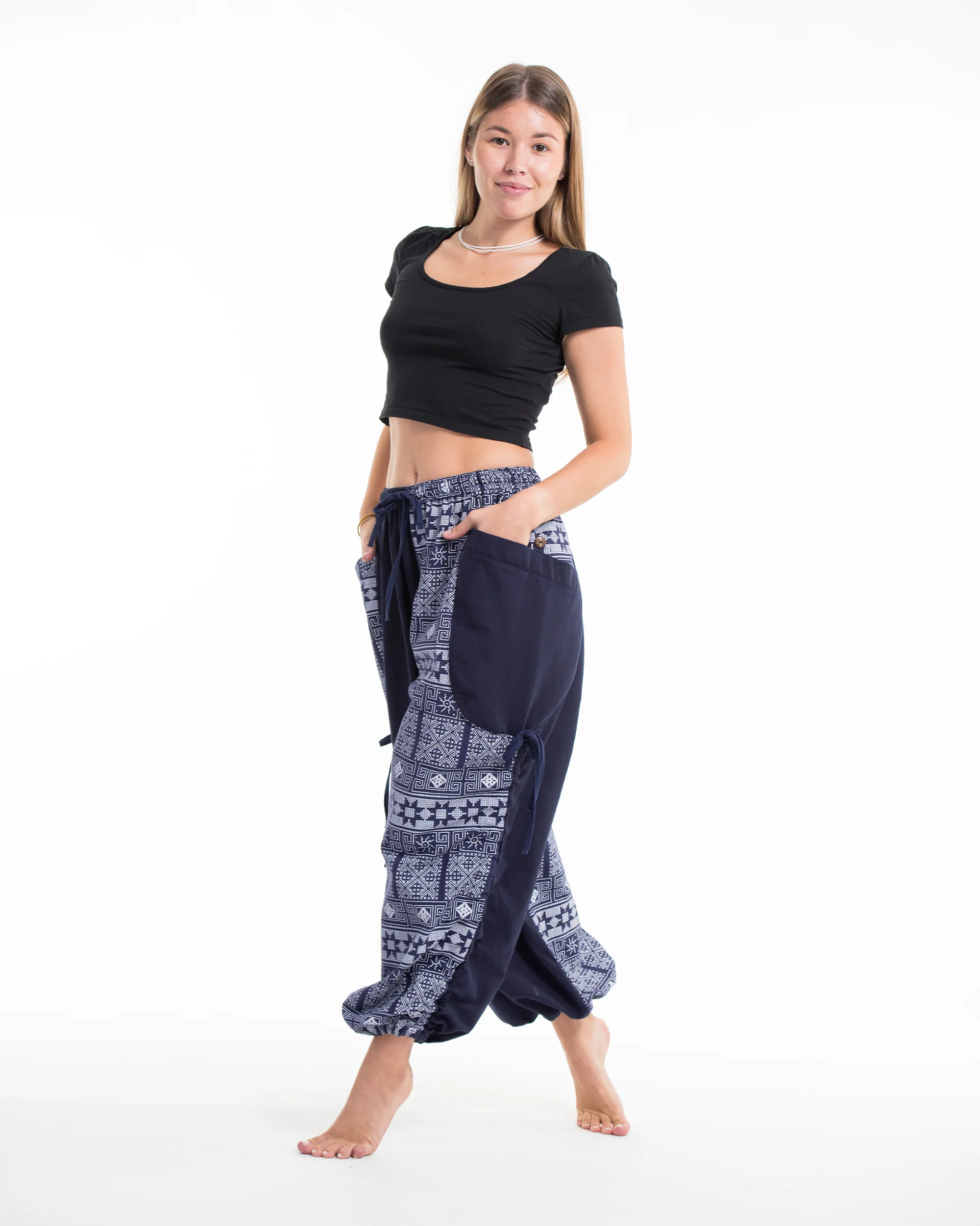 1735-Two-Tone-Traditional-Prints-Women-s-Cotton-Pants-in-Navy-6.webp Two Tone Traditional Prints Women's Cotton Pants in Navy