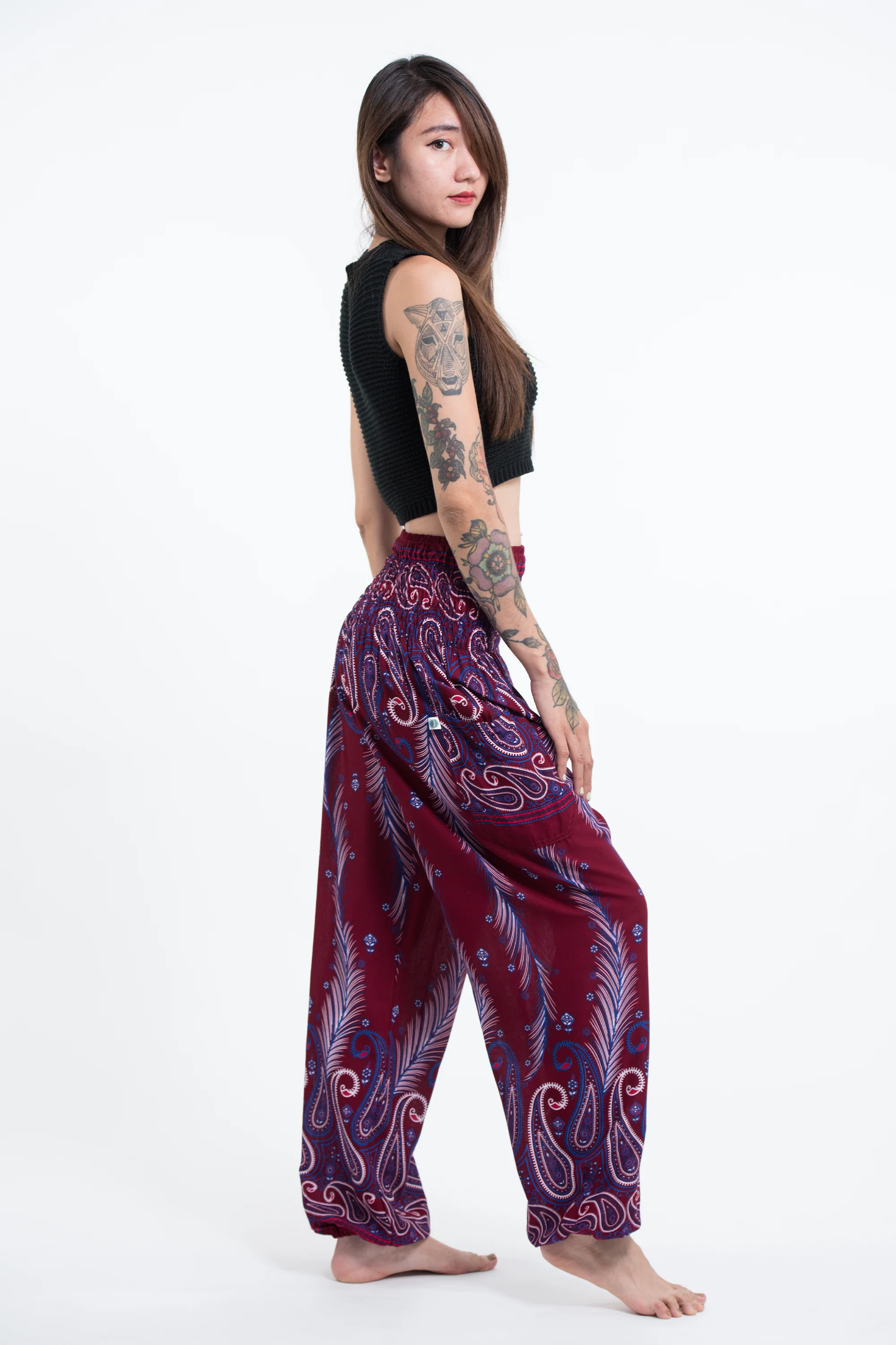 1737-Paisley-Feathers-Women-s-Harem-Pants-in-Red-3.webp Paisley Feathers Women's Harem Pants in Red