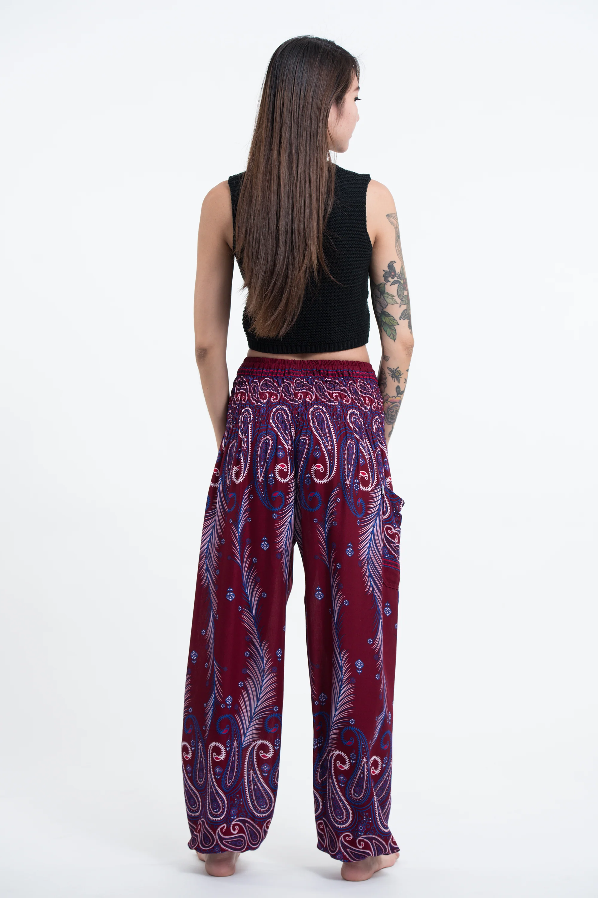 1737-Paisley-Feathers-Women-s-Harem-Pants-in-Red-4.webp Paisley Feathers Women's Harem Pants in Red