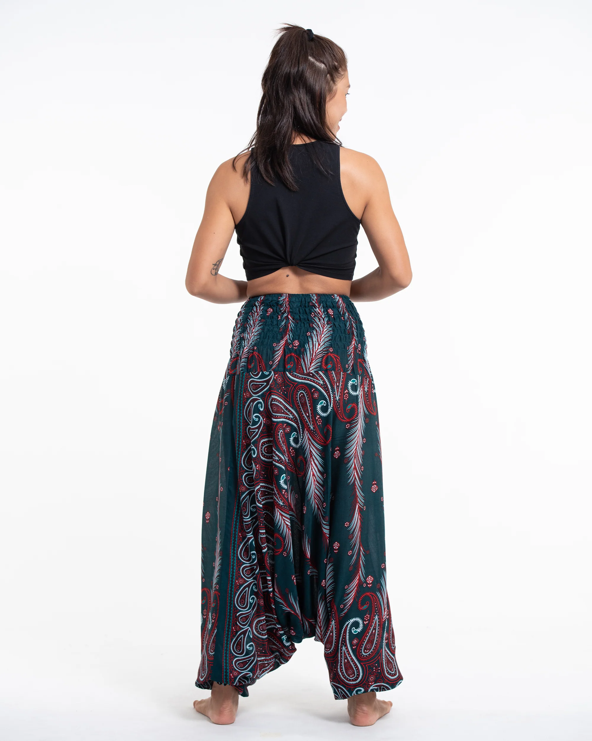 1739-Paisley-Feathers-2-in-1-Jumpsuit-Harem-Pants-in-Green-4.webp Paisley Feathers 2-in-1 Jumpsuit Harem Pants in Green