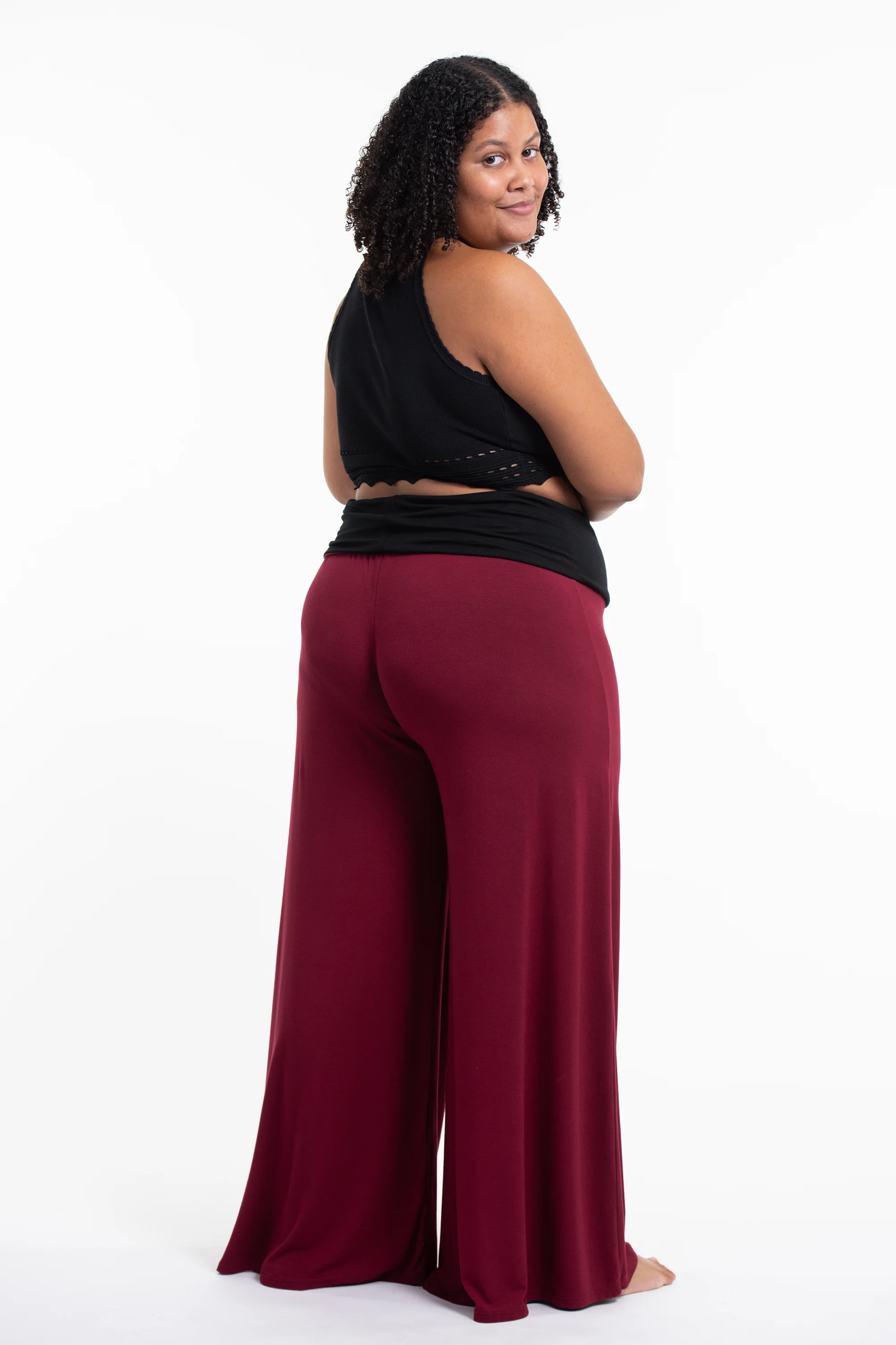1740-Plus-Size-Wide-Leg-Palazzo-Harem-Pants-Cotton-Spandex-in-Solid-Red-4.webp Plus Size Wide Leg Palazzo Harem Pants Cotton Spandex in Solid Red