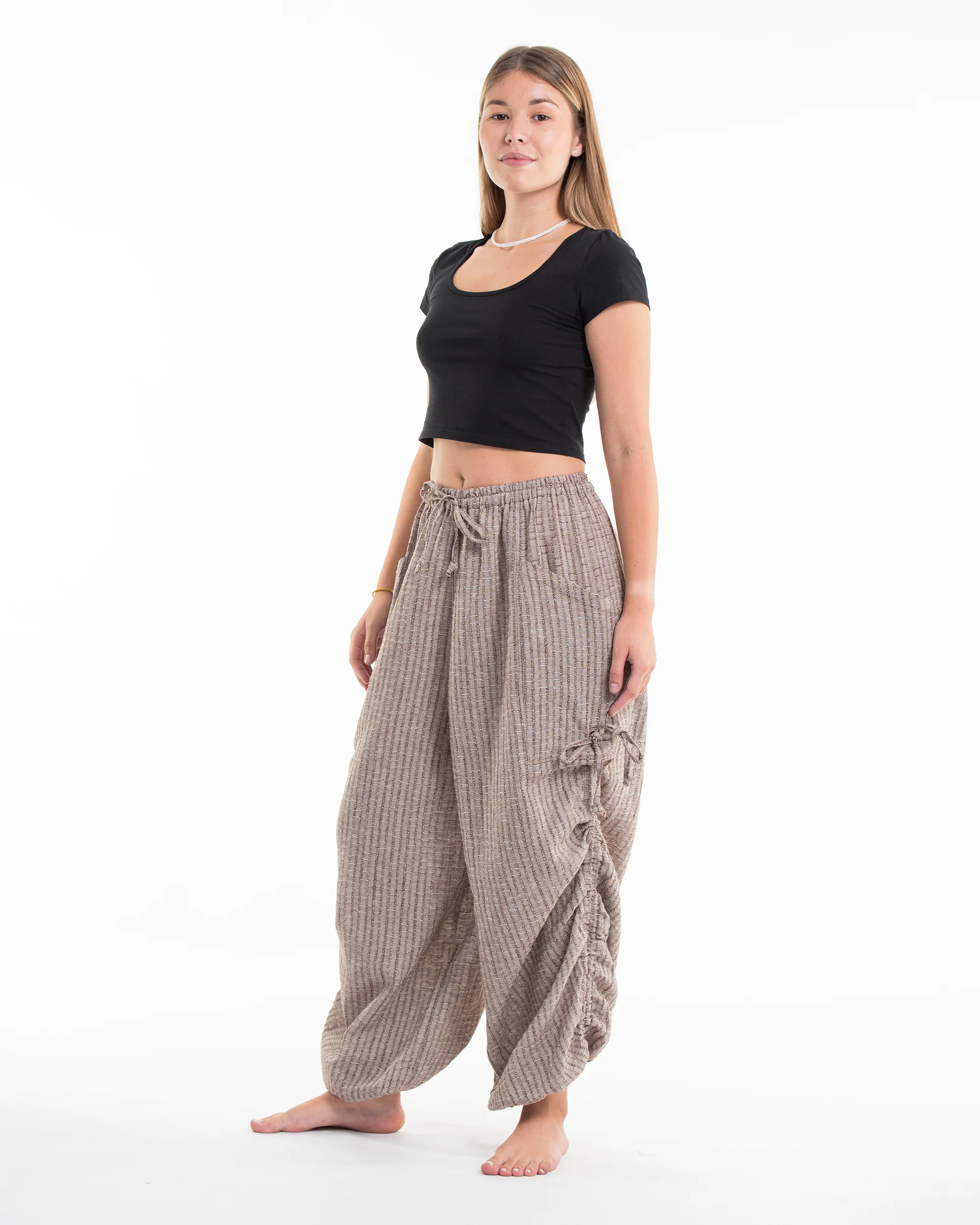 Women's Ribbed Tencel Cotton Blend Pants in Brown