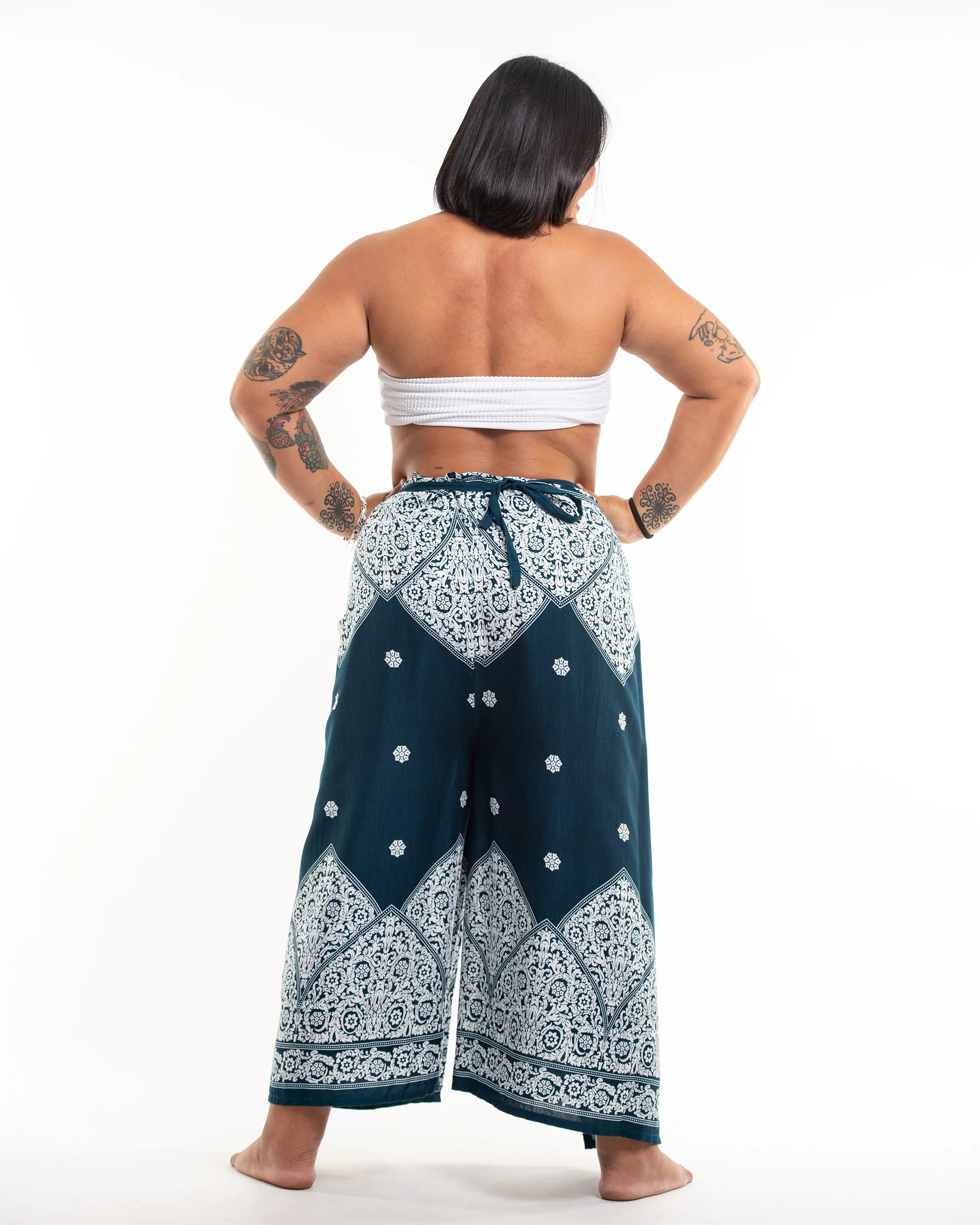 1744-Plus-Size-Blooming-Vines-Wrap-Palazzo-Style-Harem-Pants-in-Teal-4.webp Plus Size Blooming Vines Wrap Palazzo Style Harem Pants in Teal