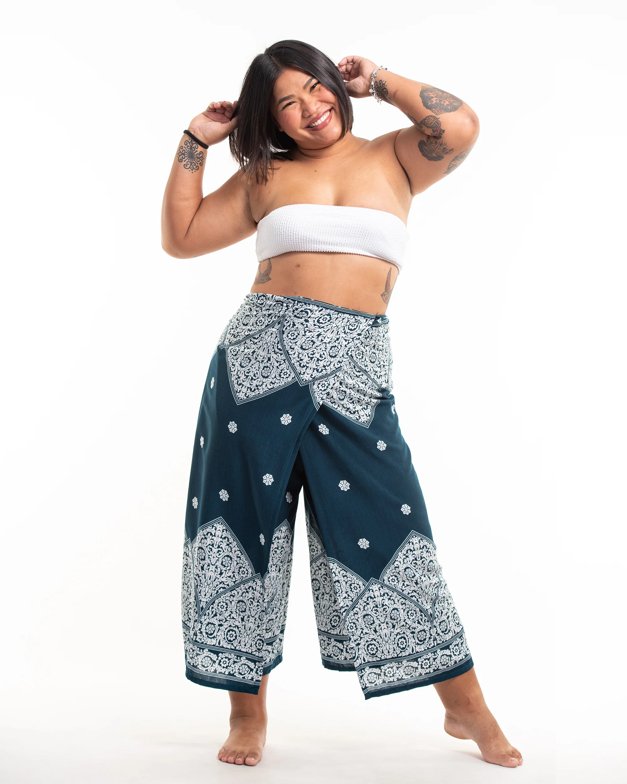 1744-Plus-Size-Blooming-Vines-Wrap-Palazzo-Style-Harem-Pants-in-Teal-5.webp Plus Size Blooming Vines Wrap Palazzo Style Harem Pants in Teal