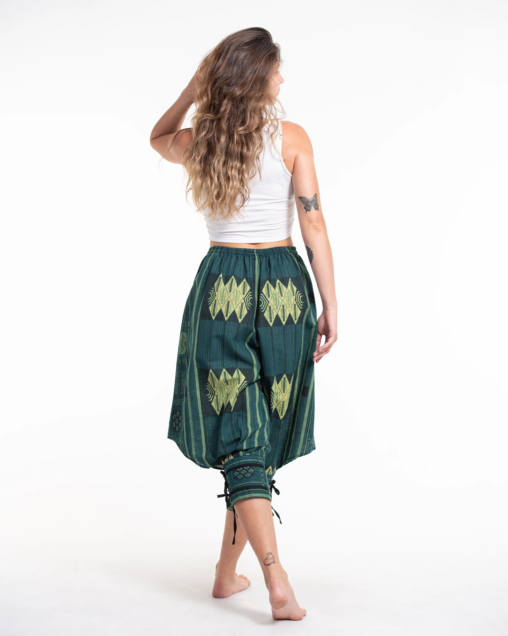 1747-Thai-Hill-Tribe-Fabric-Women-s-Harem-Pants-with-Ankle-Straps-in-Teal-4.webp Thai Hill Tribe Fabric Women's Harem Pants with Ankle Straps in Teal