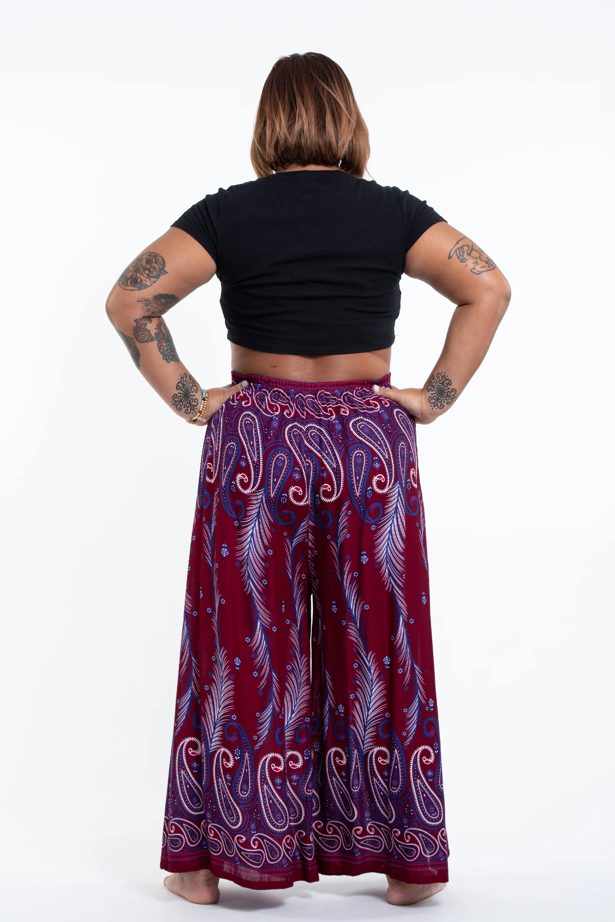 1755-Plus-Size-Paisley-Feathers-Palazzo-Style-Harem-Pants-in-Red-4.webp Plus Size Paisley Feathers Palazzo Style Harem Pants in Red
