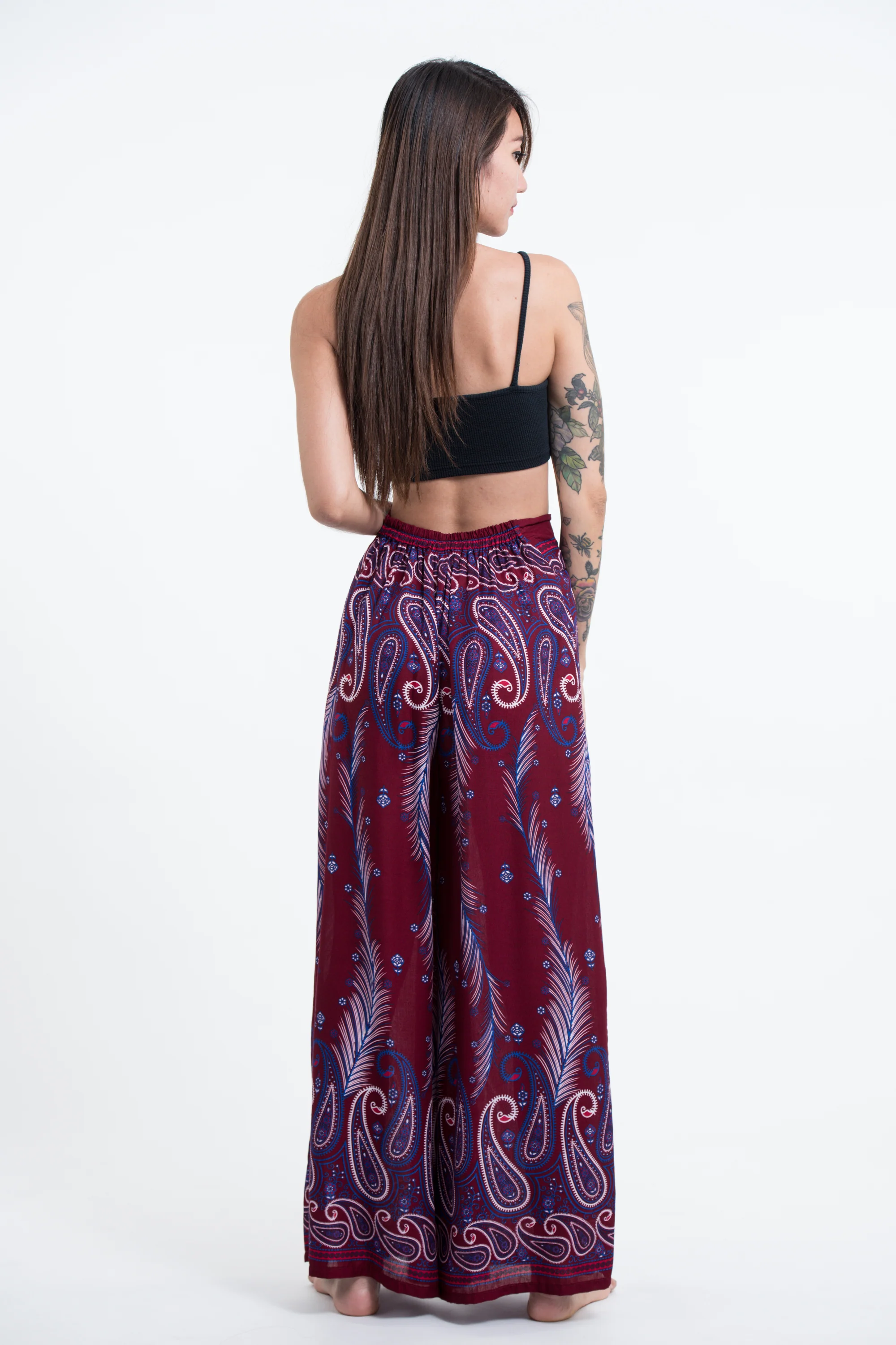 1756-Paisley-Feathers-Palazzo-Style-Harem-Pants-in-Red-4.webp Paisley Feathers Palazzo Style Harem Pants in Red