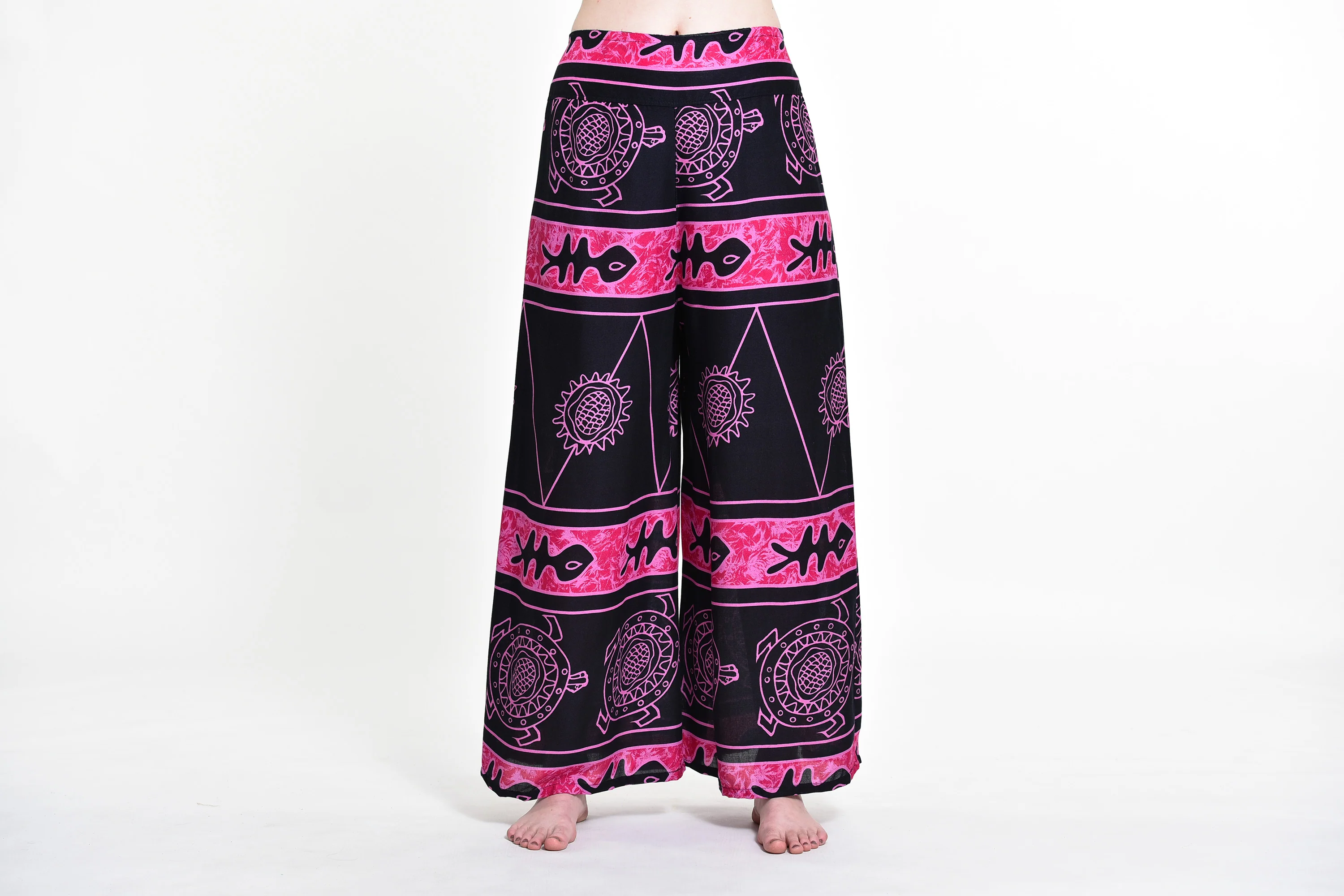 Turtle Print Palazzo Style Harem Pants in Pink