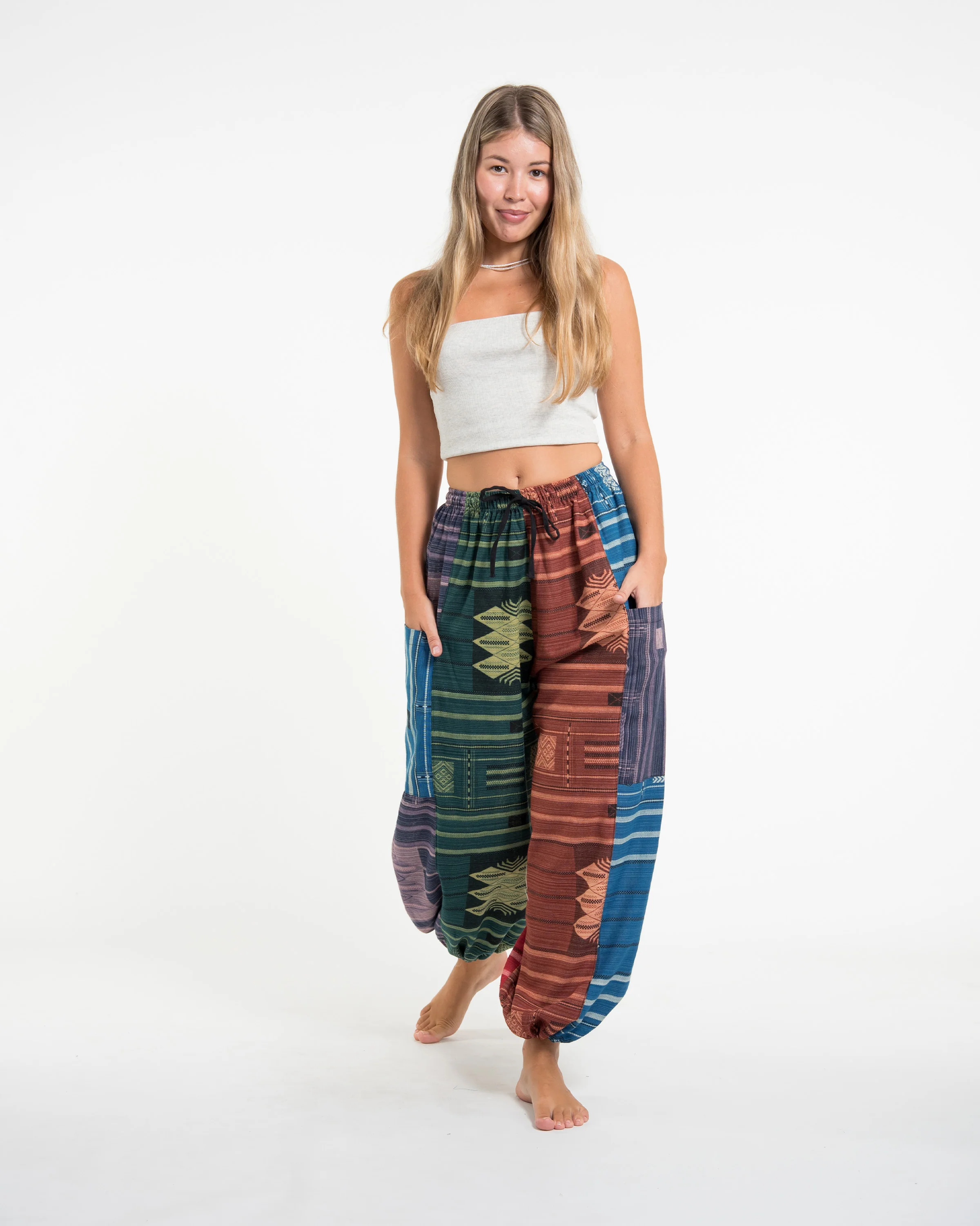 Patchwork Thai Hill Tribe Fabric Women's Cotton Pants in Multi
