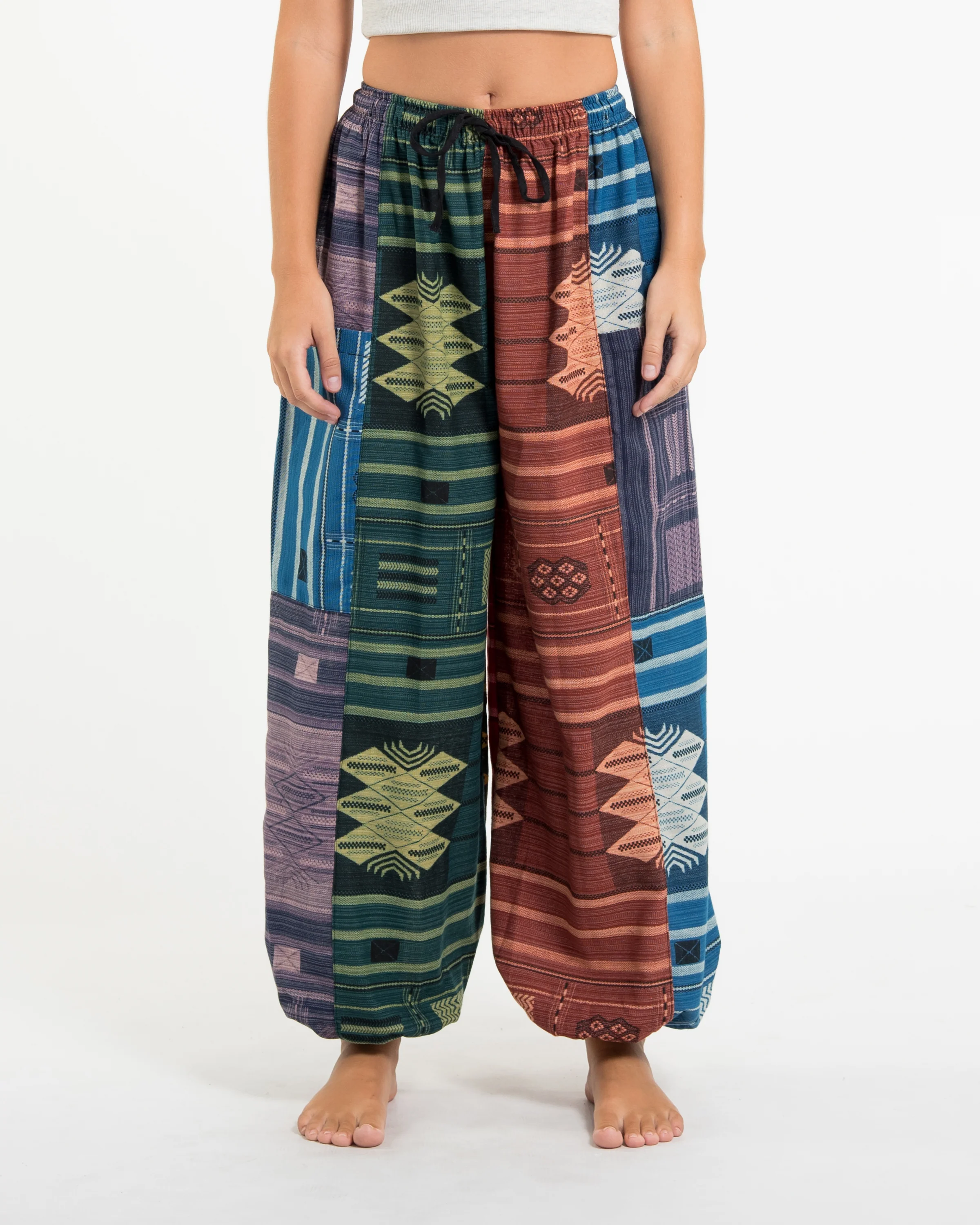 Patchwork Thai Hill Tribe Fabric Women's Cotton Pants in Multi