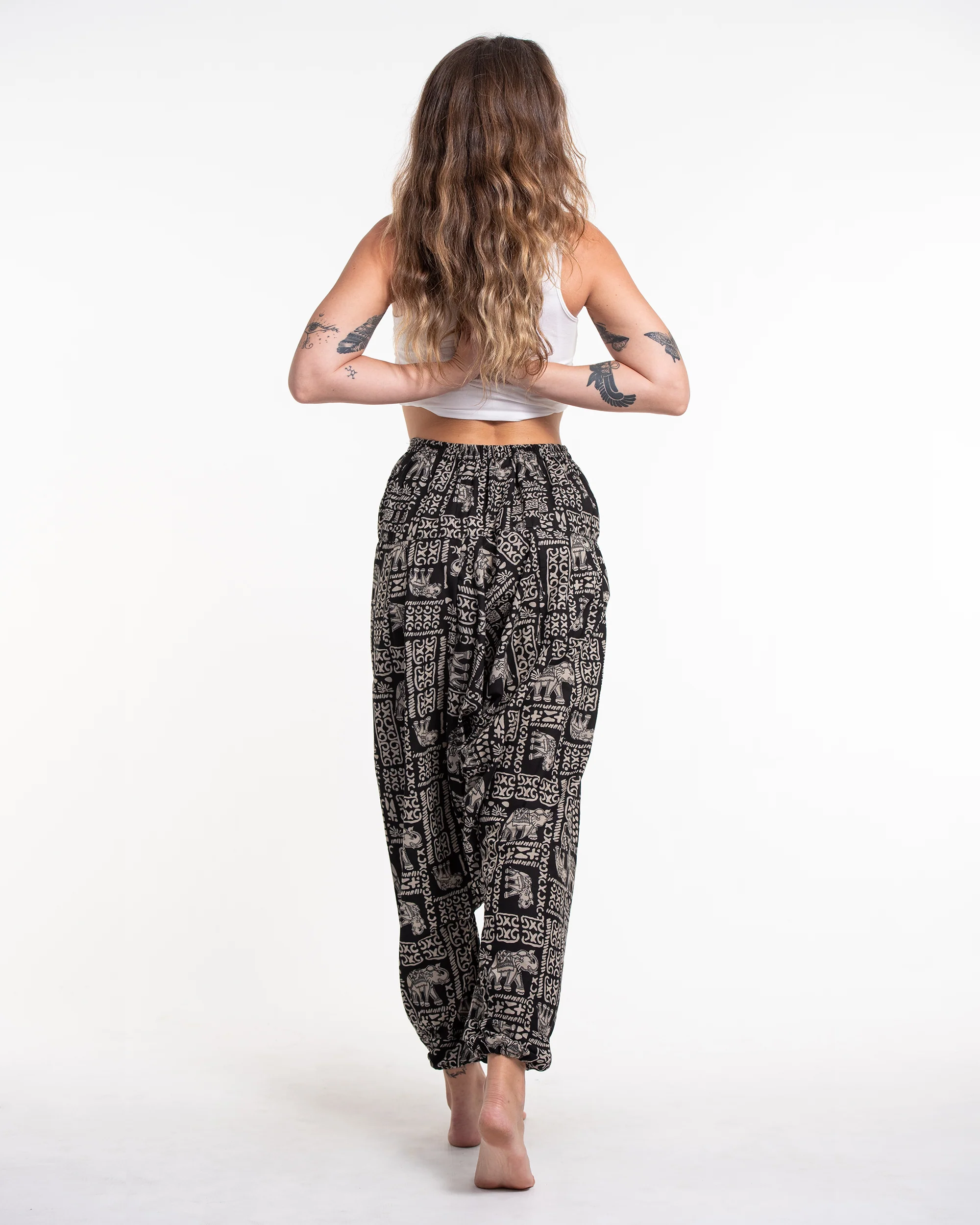 1775-Hill-Tribe-Elephant-Print-Women-s-Harem-Pants-in-Black-4.webp Hill Tribe Elephant Print Women's Harem Pants in Black