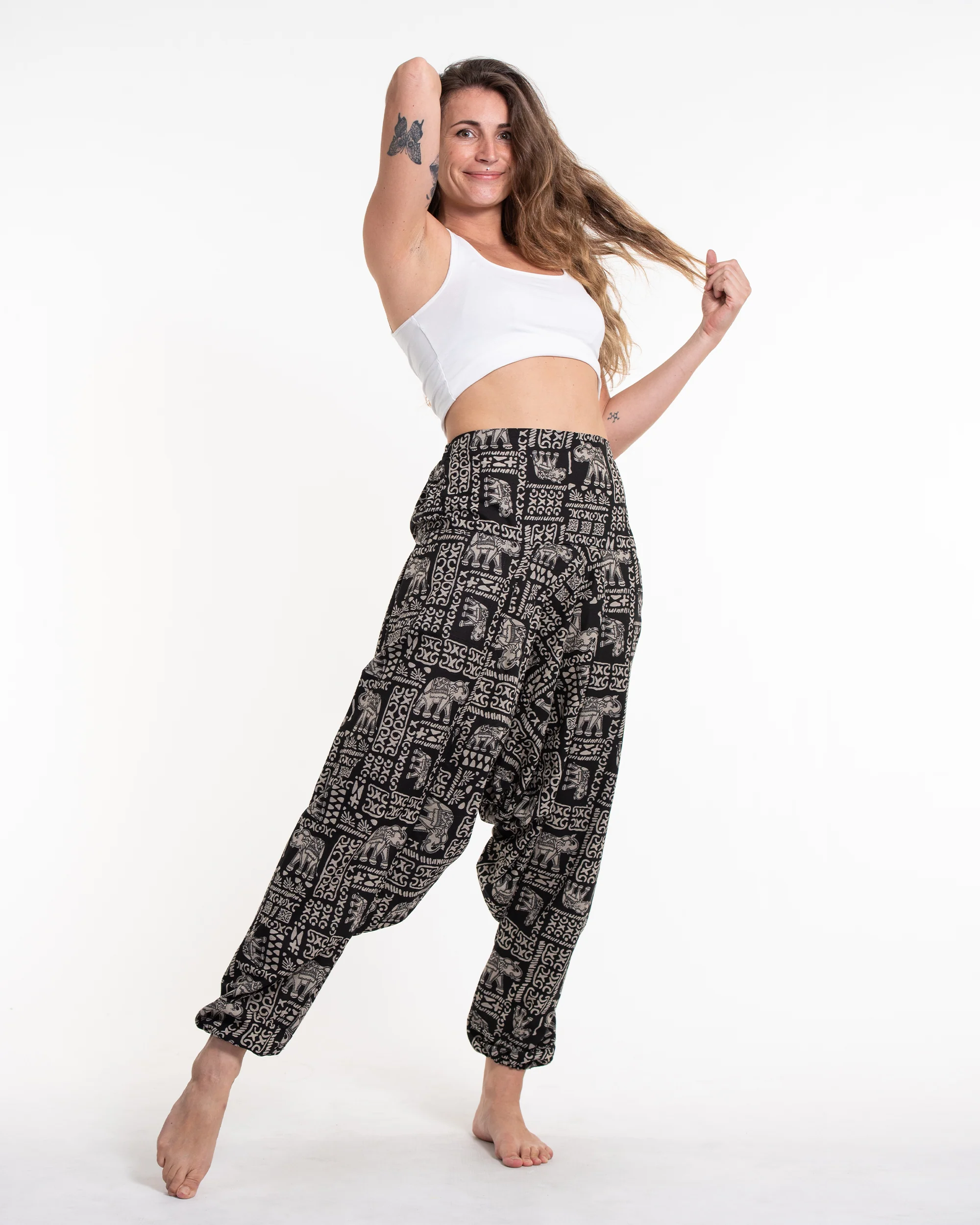 1775-Hill-Tribe-Elephant-Print-Women-s-Harem-Pants-in-Black-5.webp Hill Tribe Elephant Print Women's Harem Pants in Black