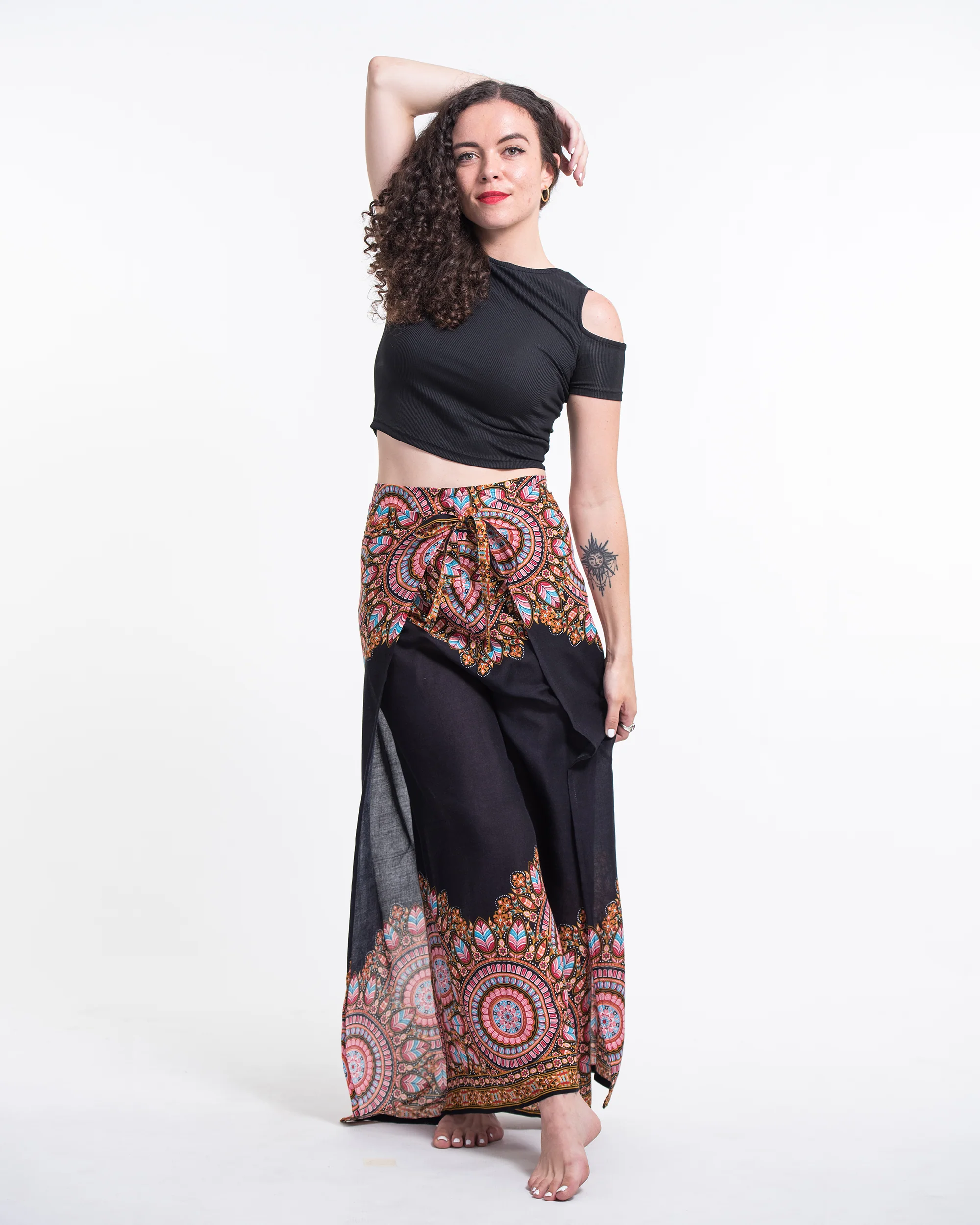 1789-Feather-Mandalas-Wrap-Palazzo-Style-Harem-Pants-in-Black-3.webp Feather Mandalas Wrap Palazzo Style Harem Pants in Black