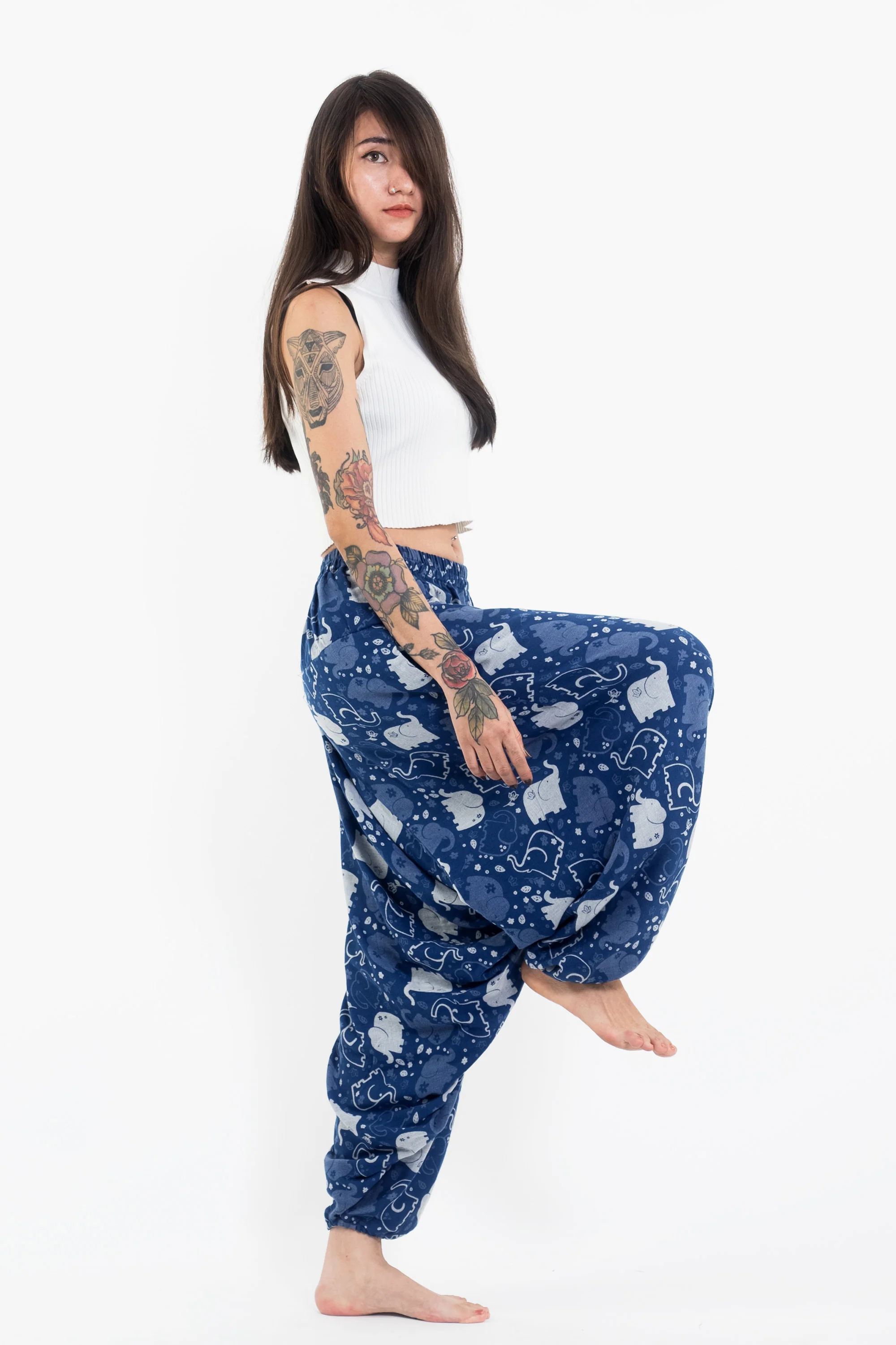 1790-Elephant-Prints-Women-s-Low-Cut-Cotton-Harem-Pants-in-Indigo-3.webp Elephant Prints Women's Low Cut Cotton Harem Pants in Indigo