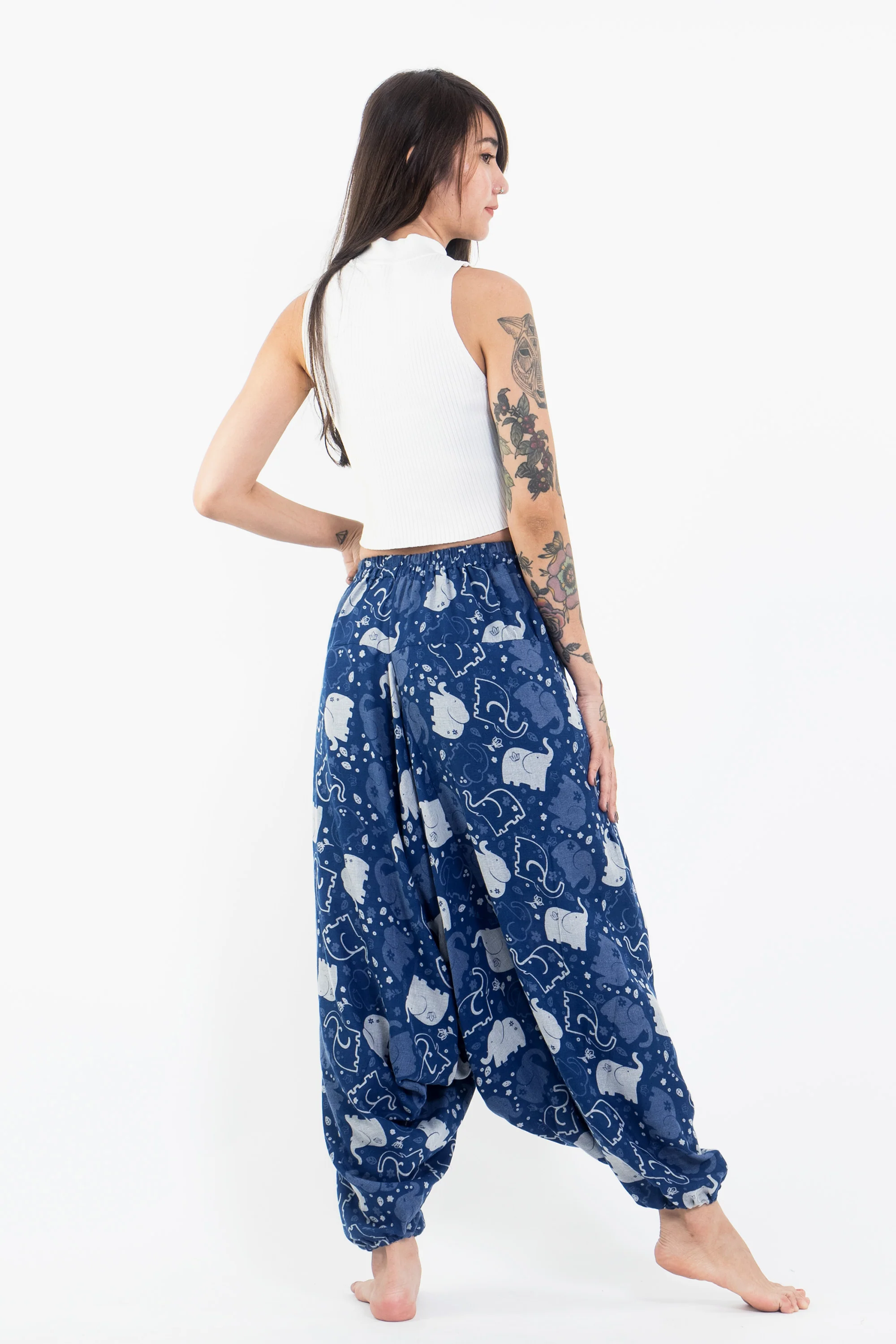 1790-Elephant-Prints-Women-s-Low-Cut-Cotton-Harem-Pants-in-Indigo-4.webp Elephant Prints Women's Low Cut Cotton Harem Pants in Indigo