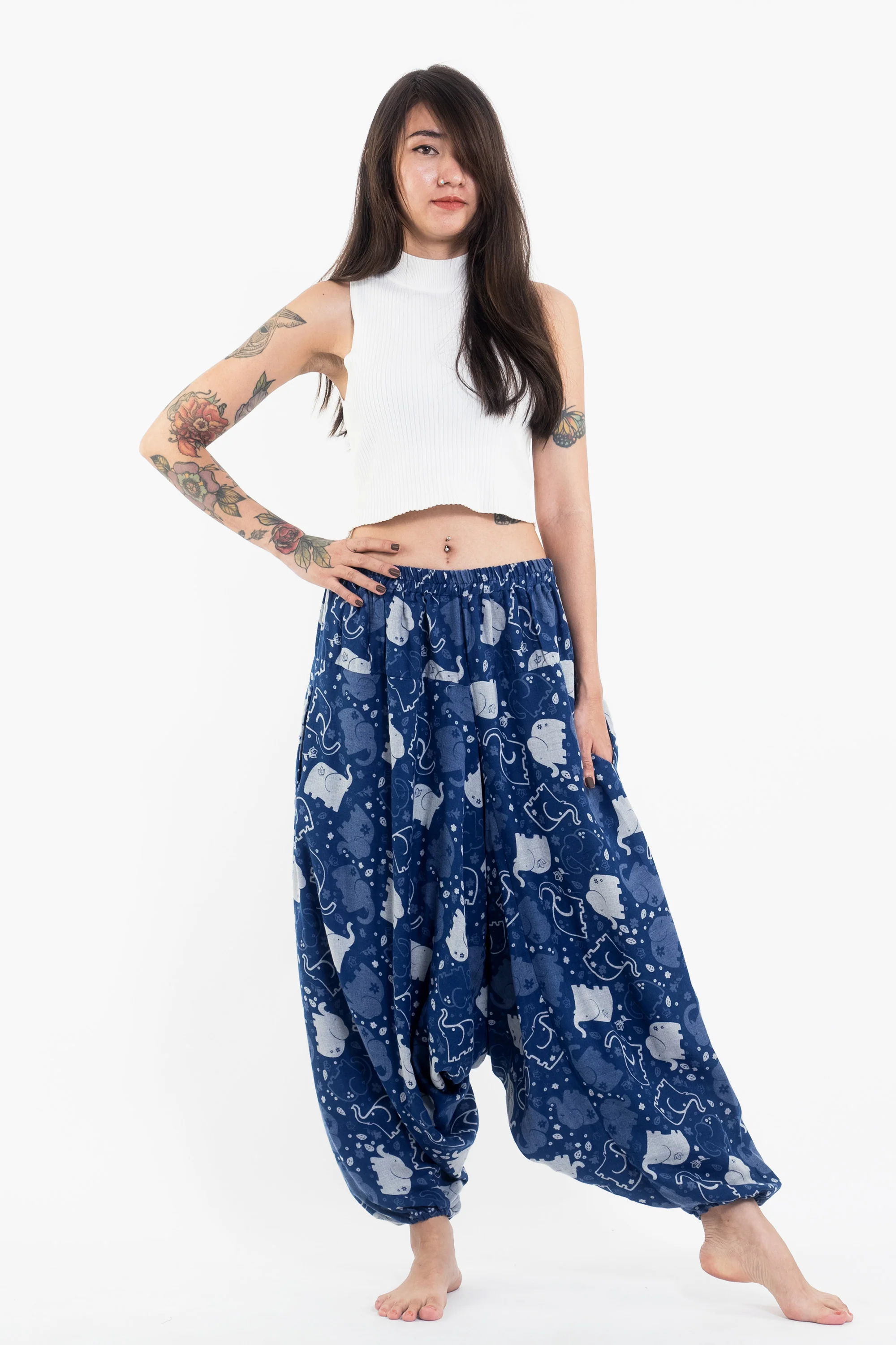 1790-Elephant-Prints-Women-s-Low-Cut-Cotton-Harem-Pants-in-Indigo-5.webp Elephant Prints Women's Low Cut Cotton Harem Pants in Indigo
