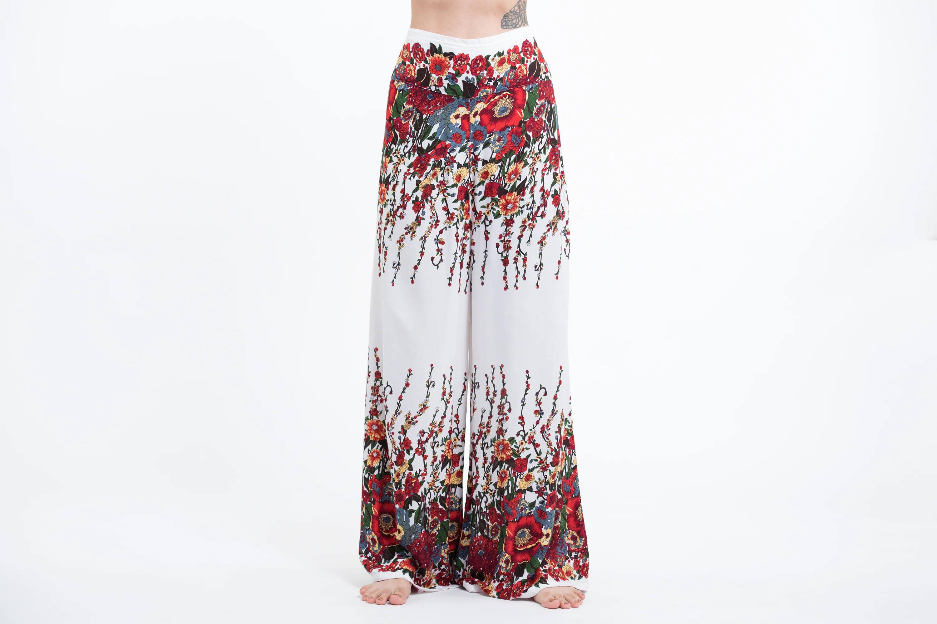 Floral Palazzo Style Harem Pants in White