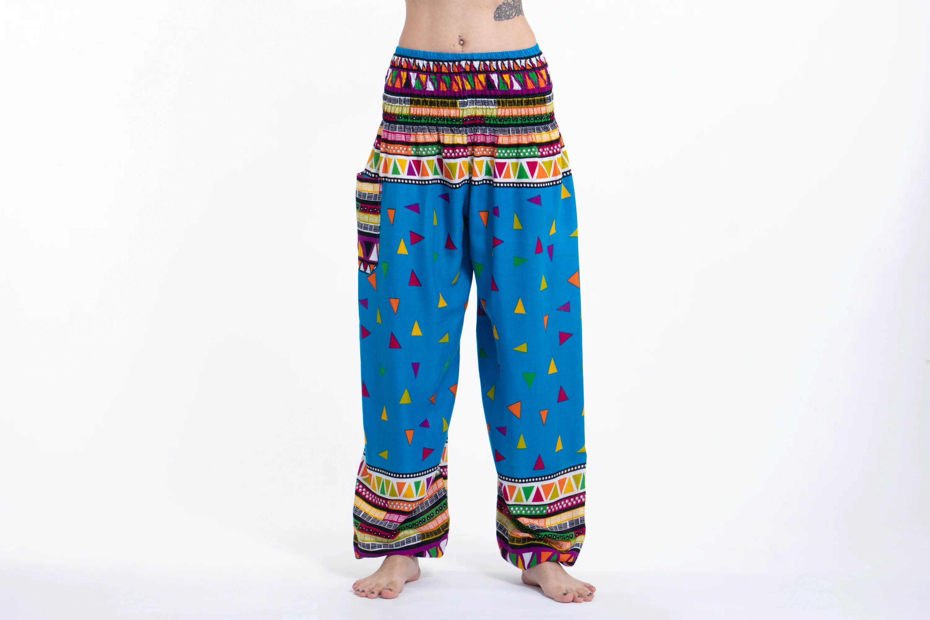 Triangles Women's Harem Pants in Ocean Blue