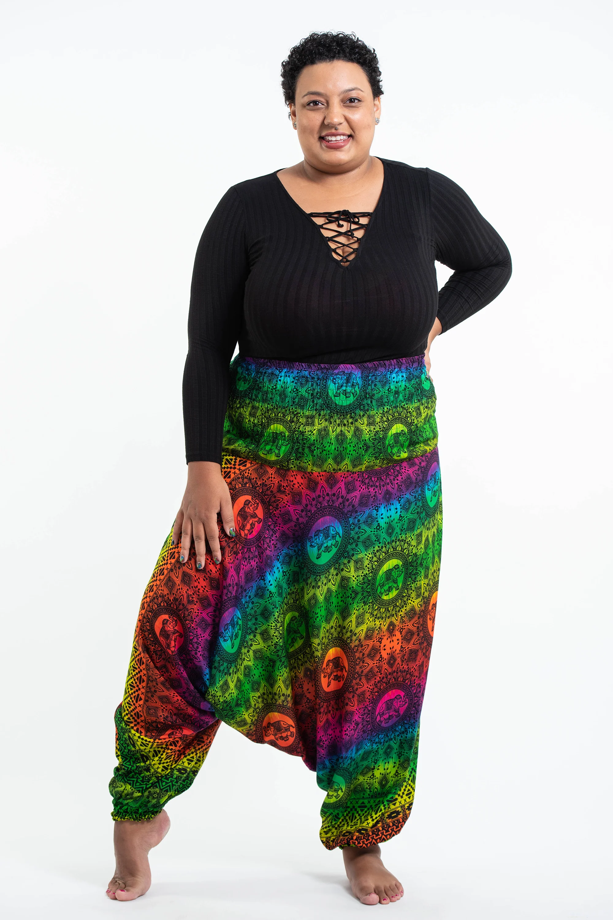 1799-Plus-Size-Rainbow-Elephant-2-in-1-Jumpsuit-Elephant-Pants-in-Green-5.webp Plus Size Rainbow Elephant 2-in-1 Jumpsuit Elephant Pants in Green