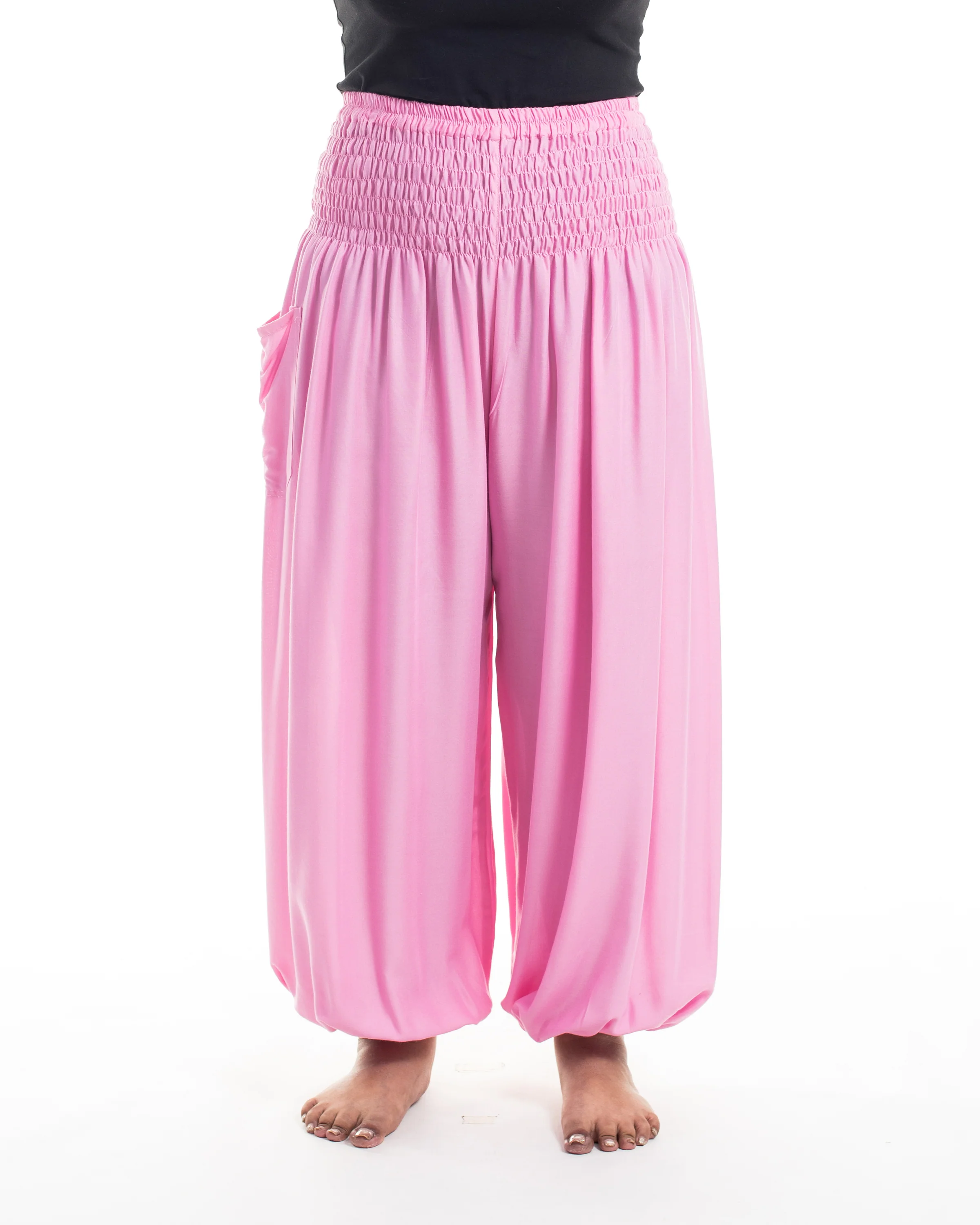 Plus Size Solid Color Women's Harem Pants in Light Pink