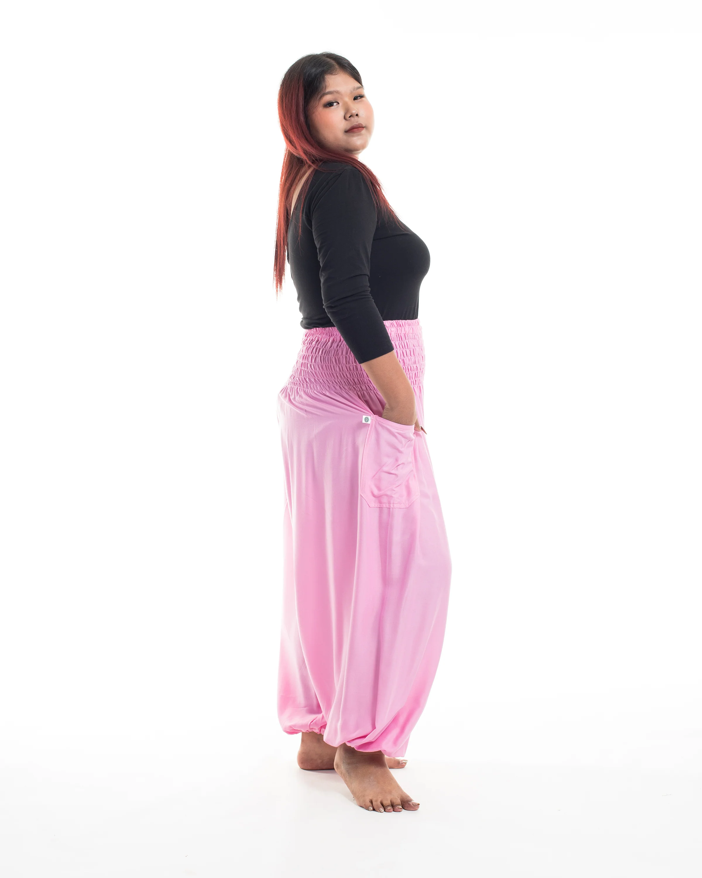 1811-Plus-Size-Solid-Color-Women-s-Harem-Pants-in-Light-Pink-3.webp Plus Size Solid Color Women's Harem Pants in Light Pink
