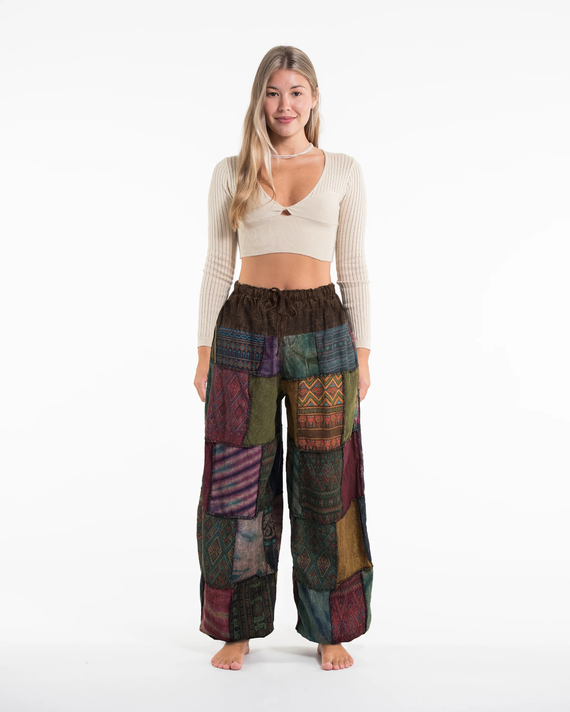 1814-Women-s-Patchwork-Stone-Washed-Balloon-Cotton-Pants-in-Brown-4.webp Women's Patchwork Stone Washed Balloon Cotton Pants in Brown