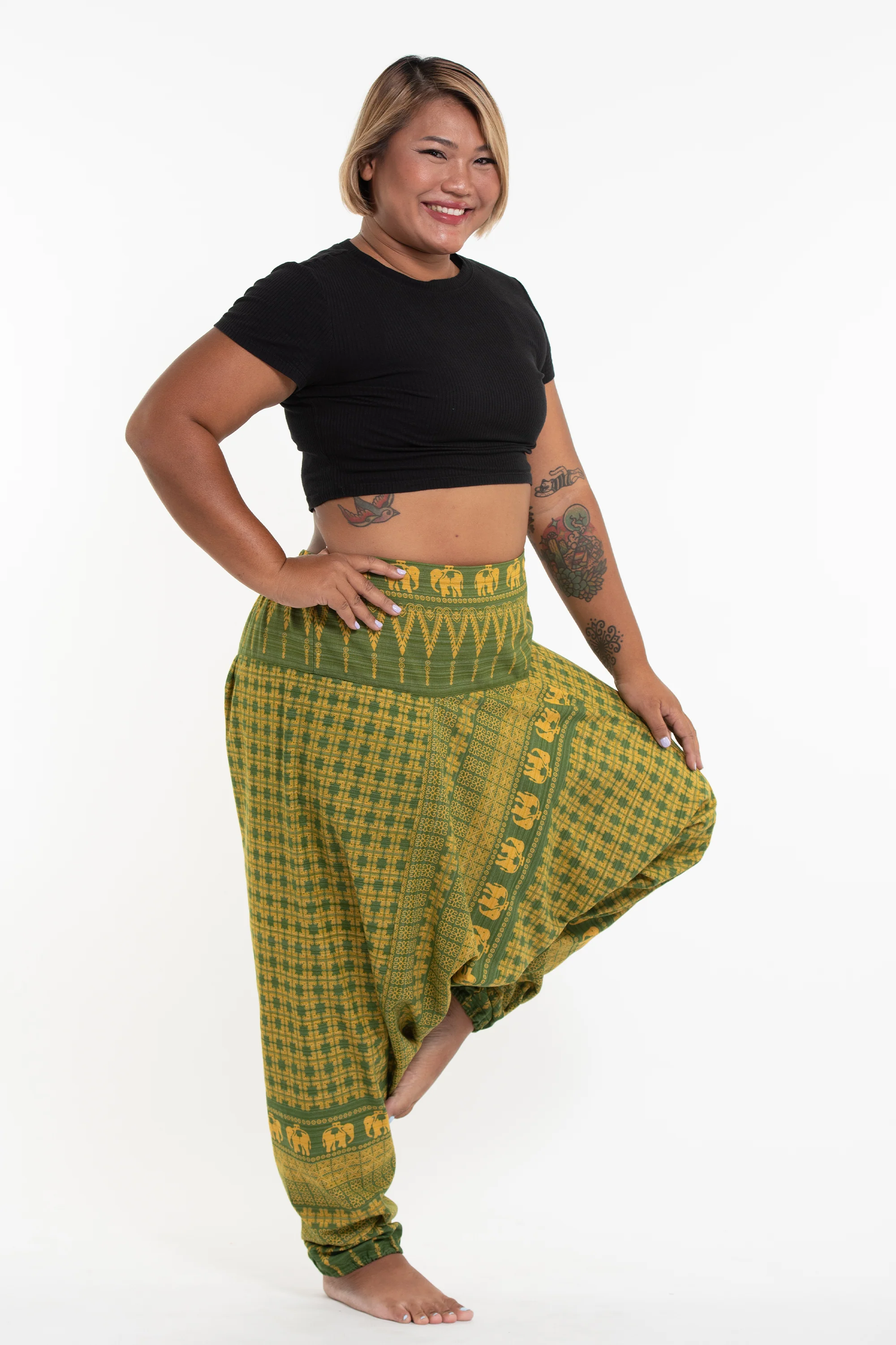 1816-Plus-Size-Hill-Tribe-Elephant-Women-s-Elephant-Pants-in-Green-3.webp Plus Size Hill Tribe Elephant Women's Elephant Pants in Green