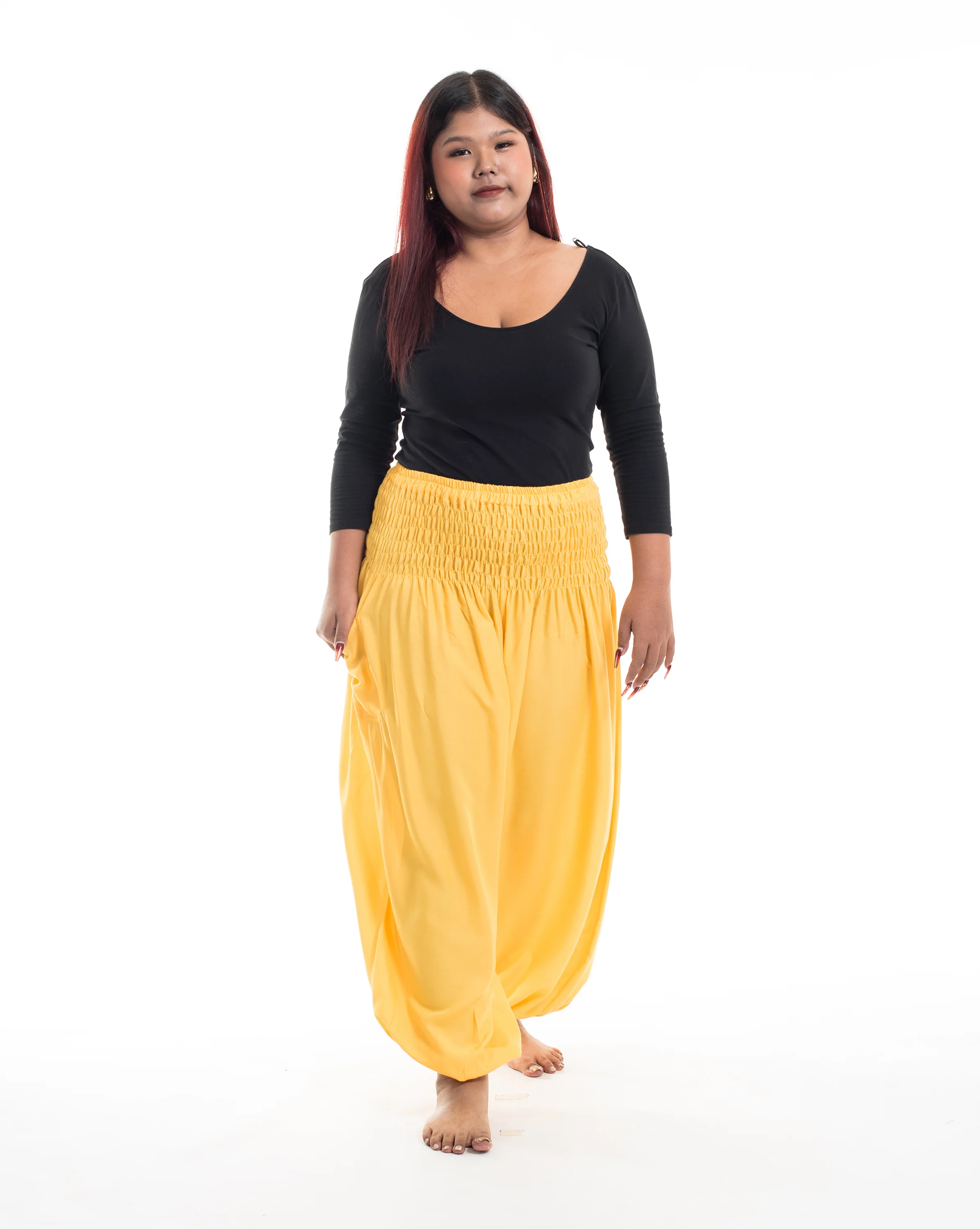 Plus Size Solid Color Women's Harem Pants in Light Yellow
