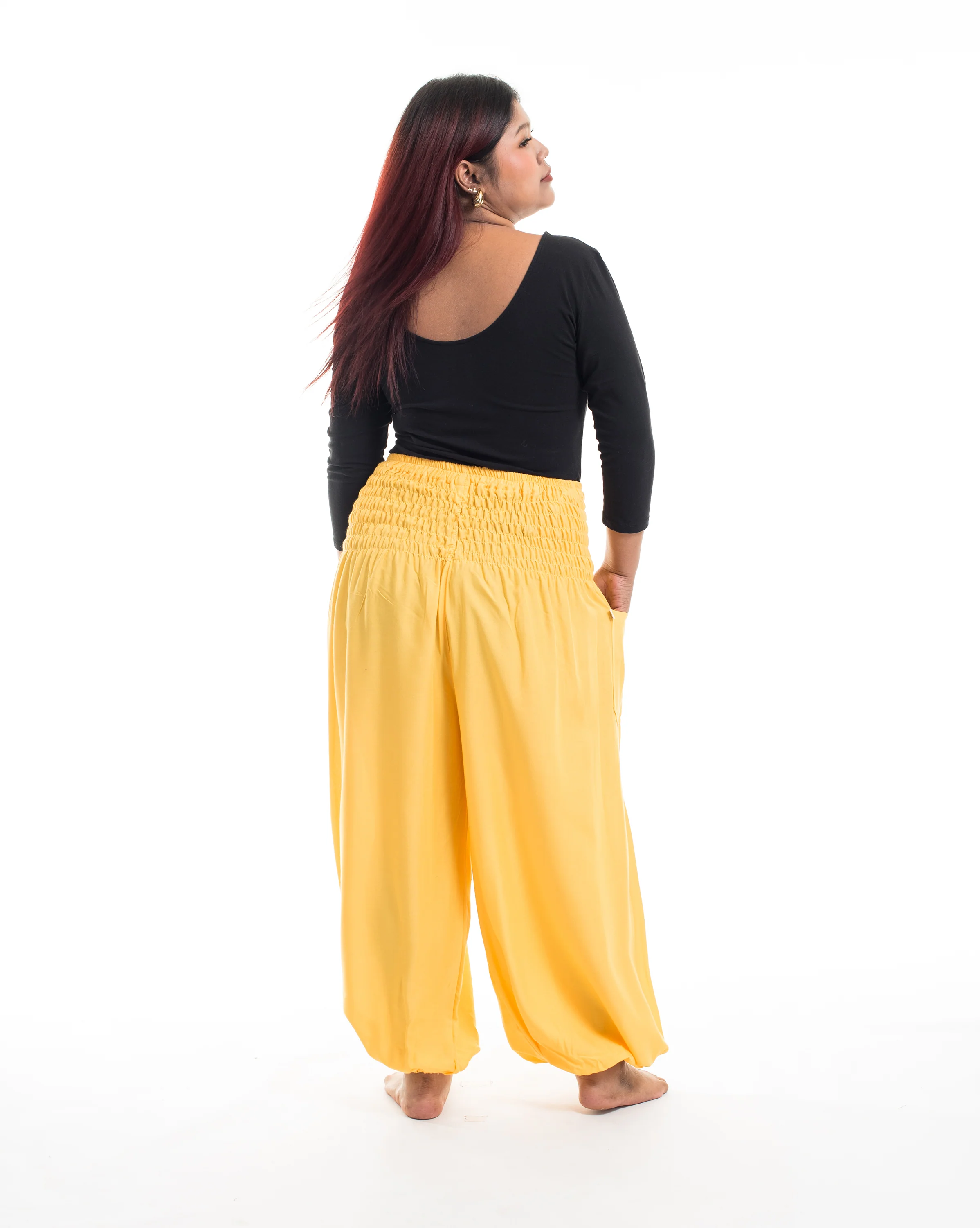 1817-Plus-Size-Solid-Color-Women-s-Harem-Pants-in-Light-Yellow-3.webp Plus Size Solid Color Women's Harem Pants in Light Yellow