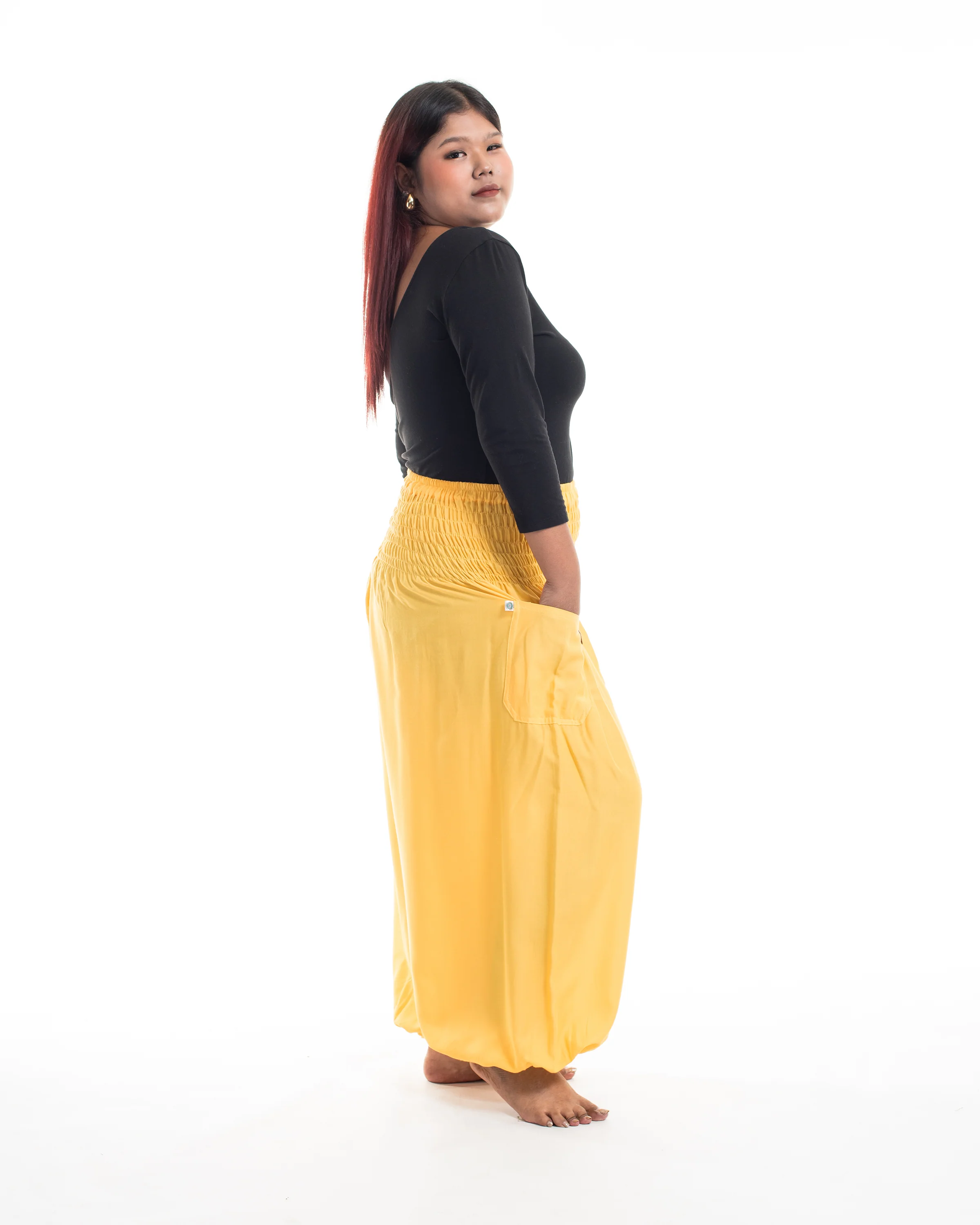 1817-Plus-Size-Solid-Color-Women-s-Harem-Pants-in-Light-Yellow-4.webp Plus Size Solid Color Women's Harem Pants in Light Yellow