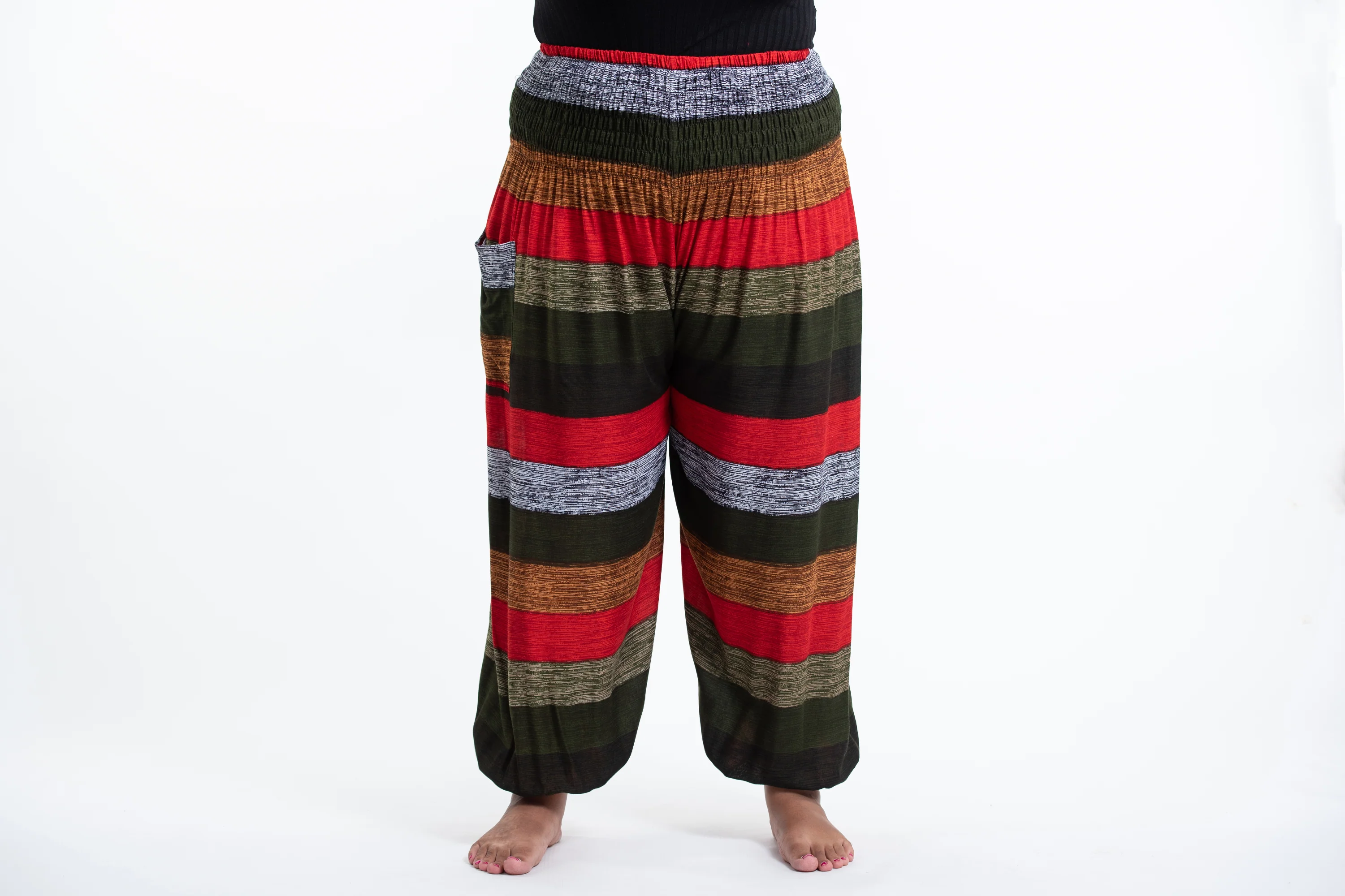 Plus Size Boho Striped Women's Harem Pants in Green