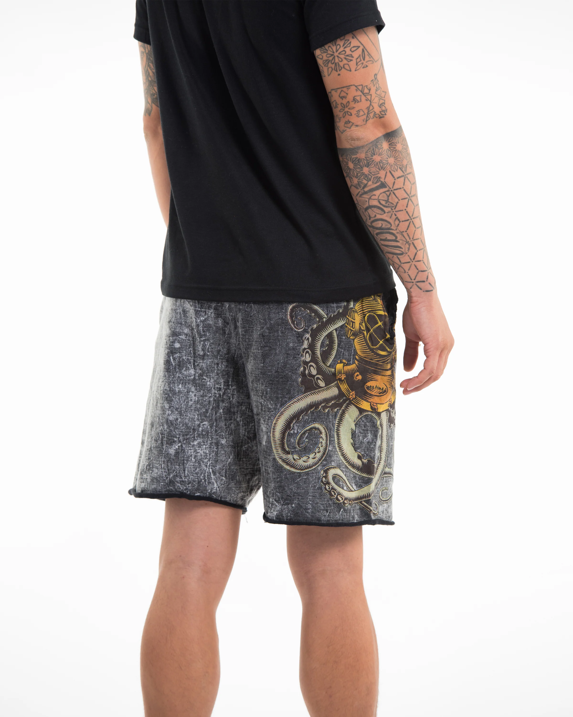 1824-Unisex-Octopus-Stone-Washed-Shorts-in-Black-3.webp Unisex Octopus Stone Washed Shorts in Black