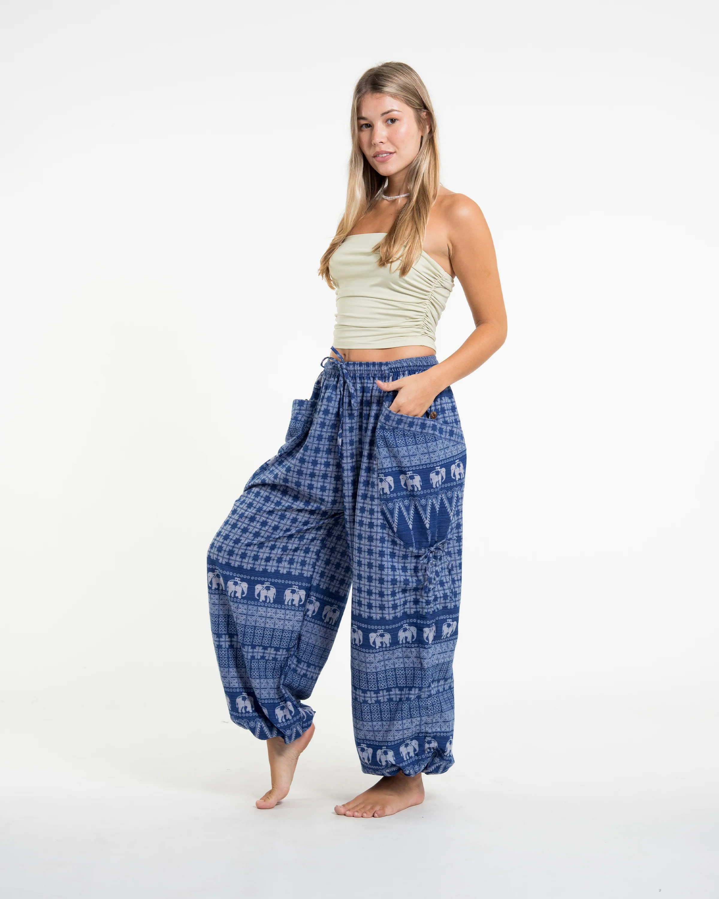 Women's Hill Tribe Cotton Elephant Pants in Blue