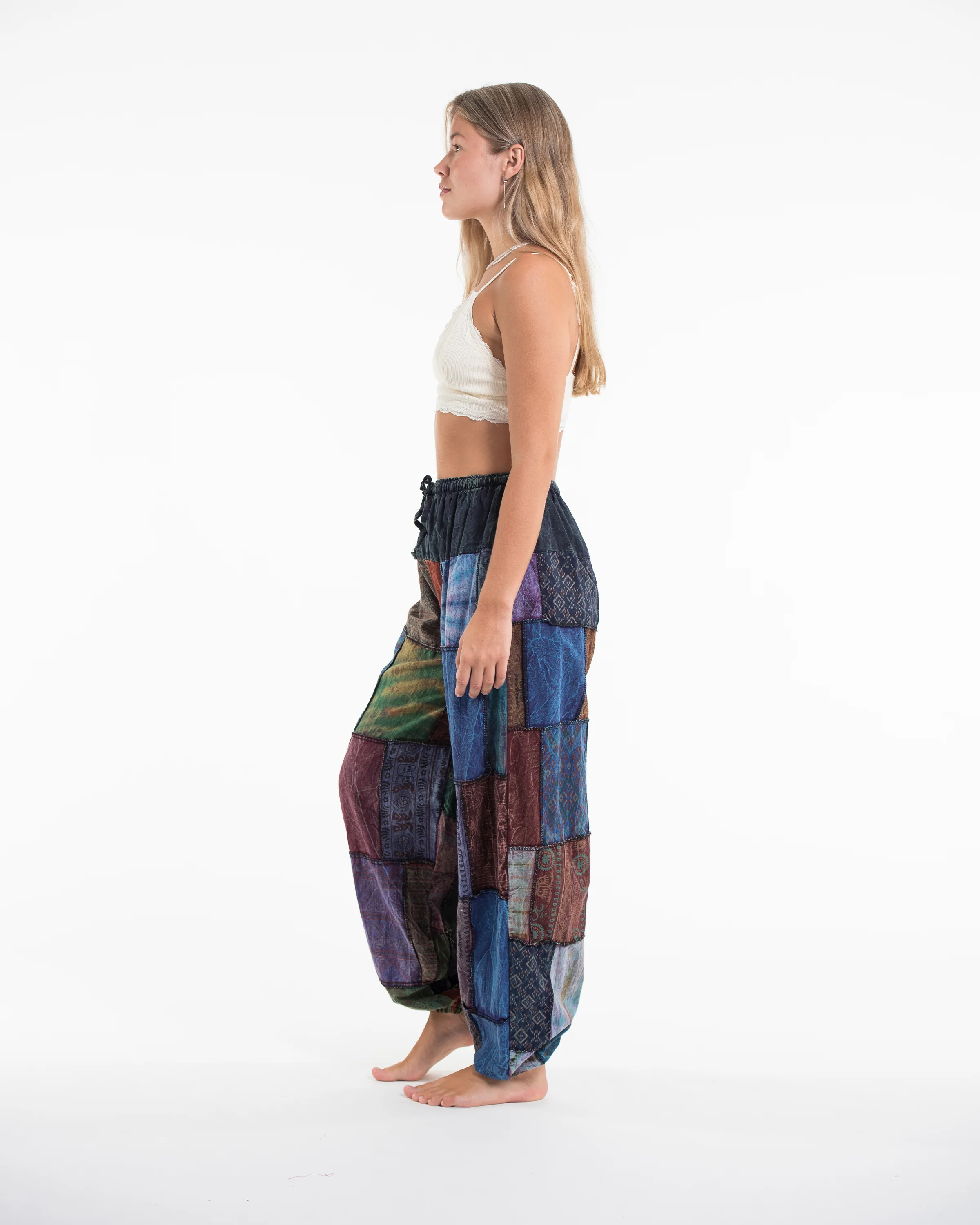 1842-Women-s-Patchwork-Stone-Washed-Balloon-Cotton-Pants-in-Blue-3.webp Women's Patchwork Stone Washed Balloon Cotton Pants in Blue