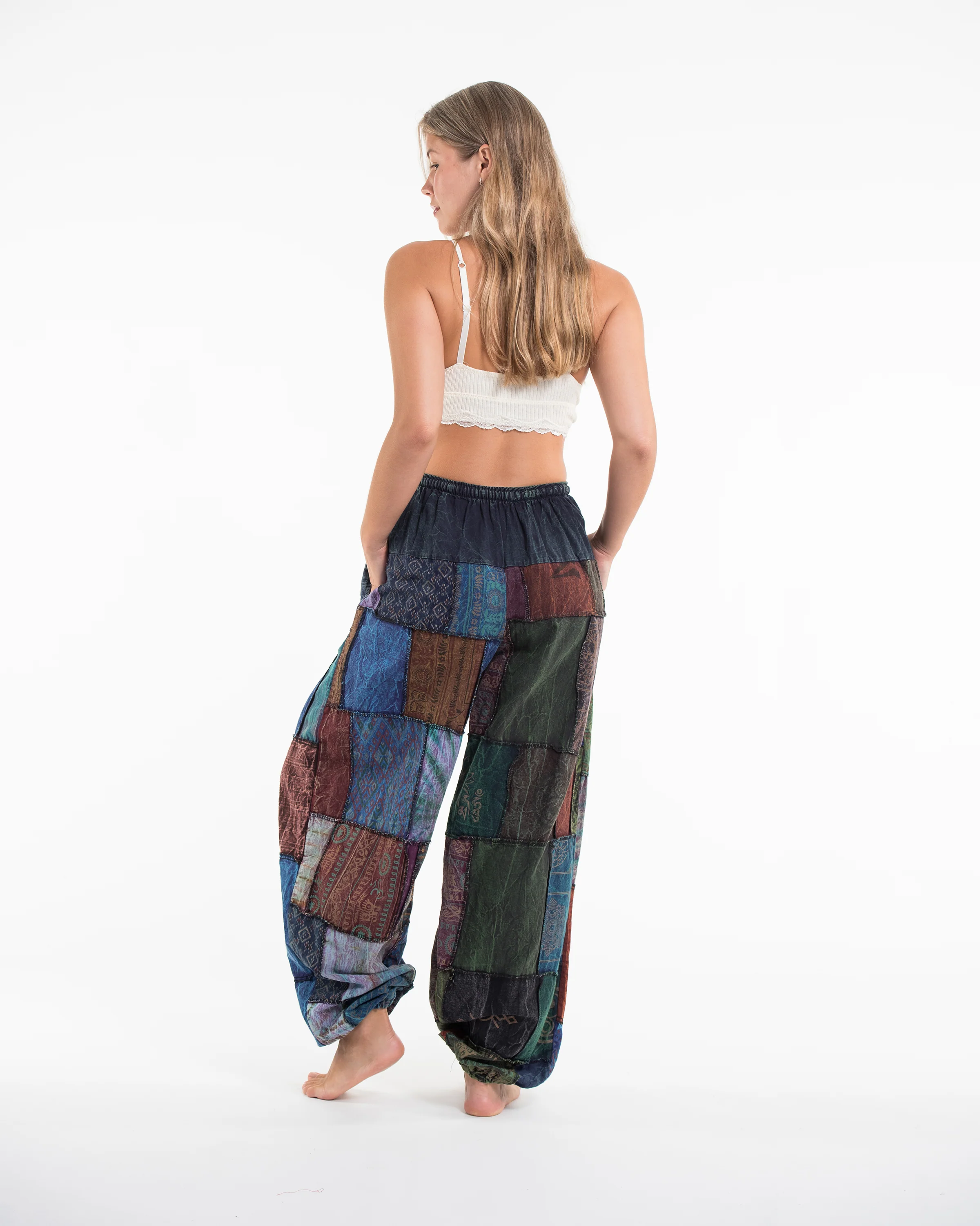 1842-Women-s-Patchwork-Stone-Washed-Balloon-Cotton-Pants-in-Blue-4.webp Women's Patchwork Stone Washed Balloon Cotton Pants in Blue