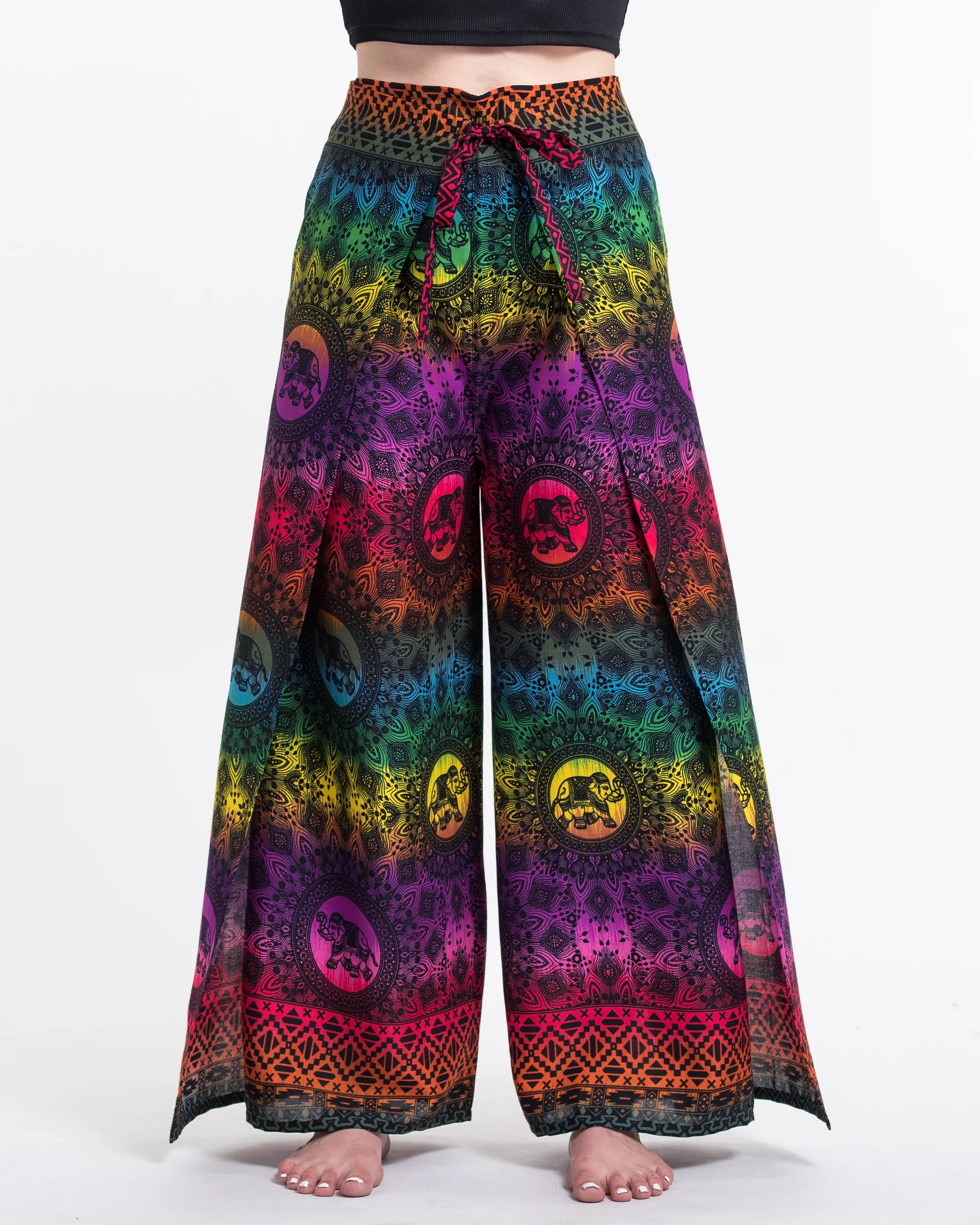 Rainbow Elephant Wrap Palazzo Style Elephant Pants in Purple