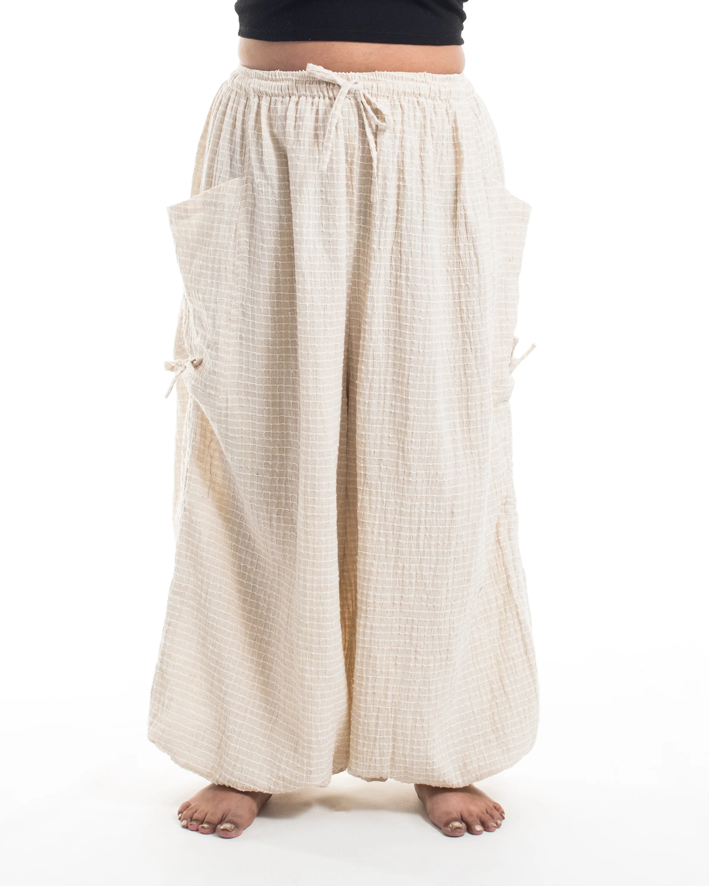 Plus Size Women's Ribbed Linen Cotton Blend Pants in Natural