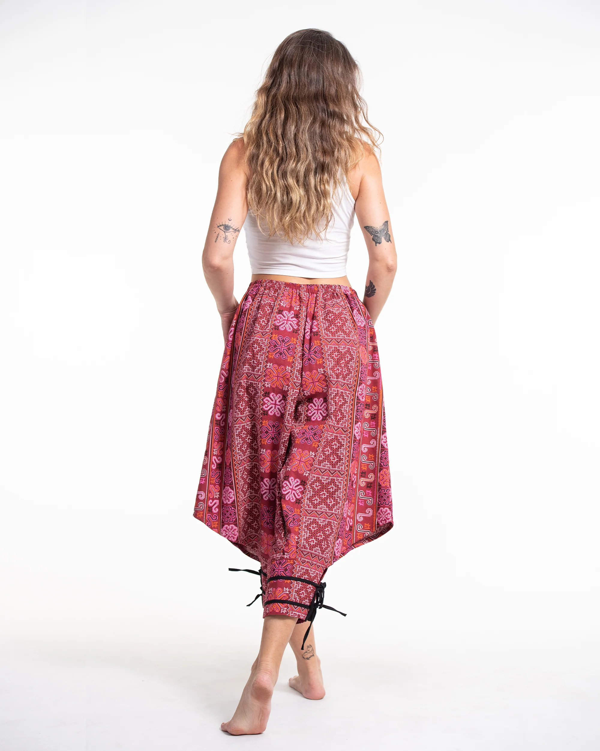 1858-Clovers-Thai-Hill-Tribe-Fabric-Women-s-Harem-Pants-with-Ankle-Straps-in-Pink-Red-4.webp Clovers Thai Hill Tribe Fabric Women's Harem Pants with Ankle Straps in Pink Red
