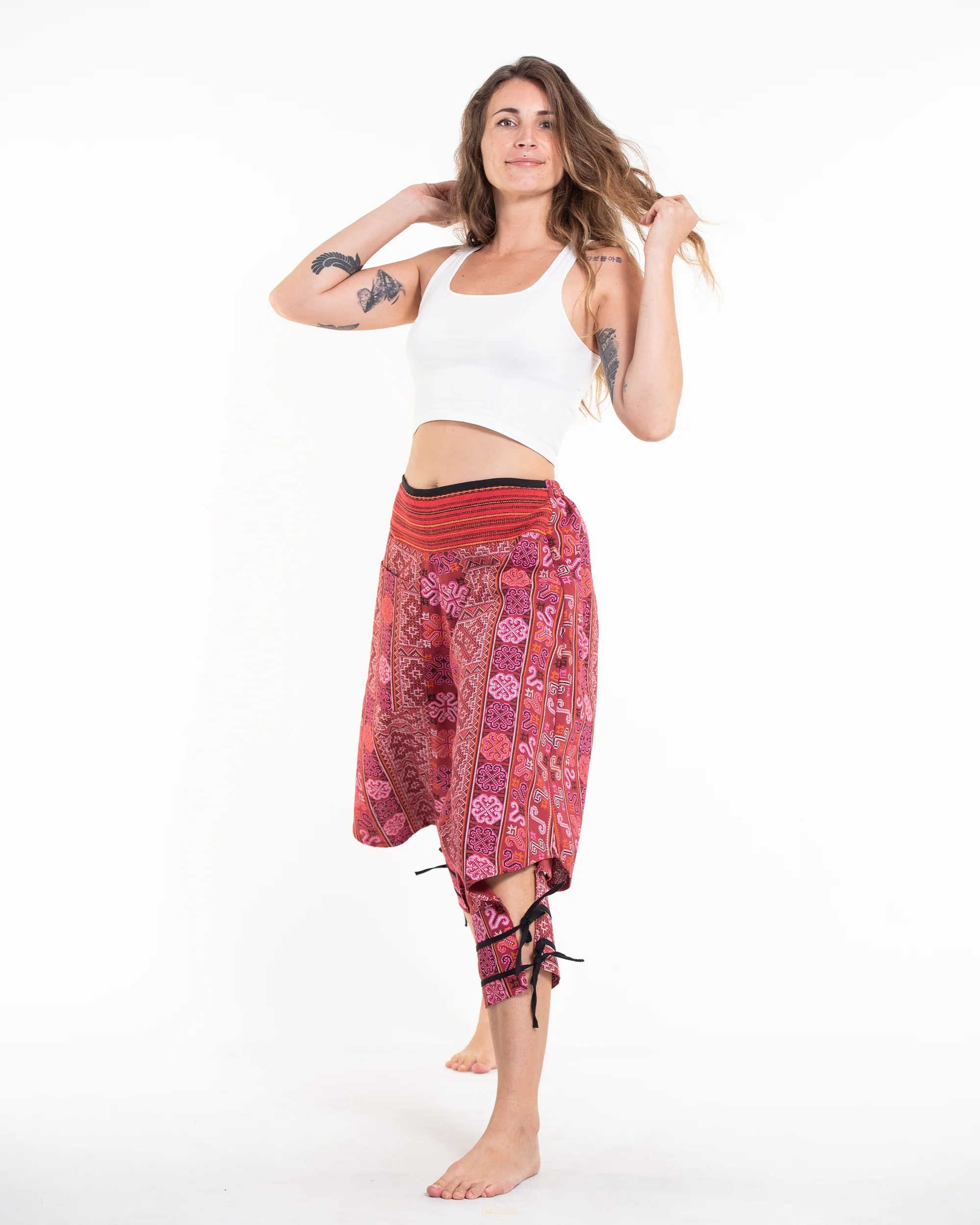 1858-Clovers-Thai-Hill-Tribe-Fabric-Women-s-Harem-Pants-with-Ankle-Straps-in-Pink-Red-5.webp Clovers Thai Hill Tribe Fabric Women's Harem Pants with Ankle Straps in Pink Red
