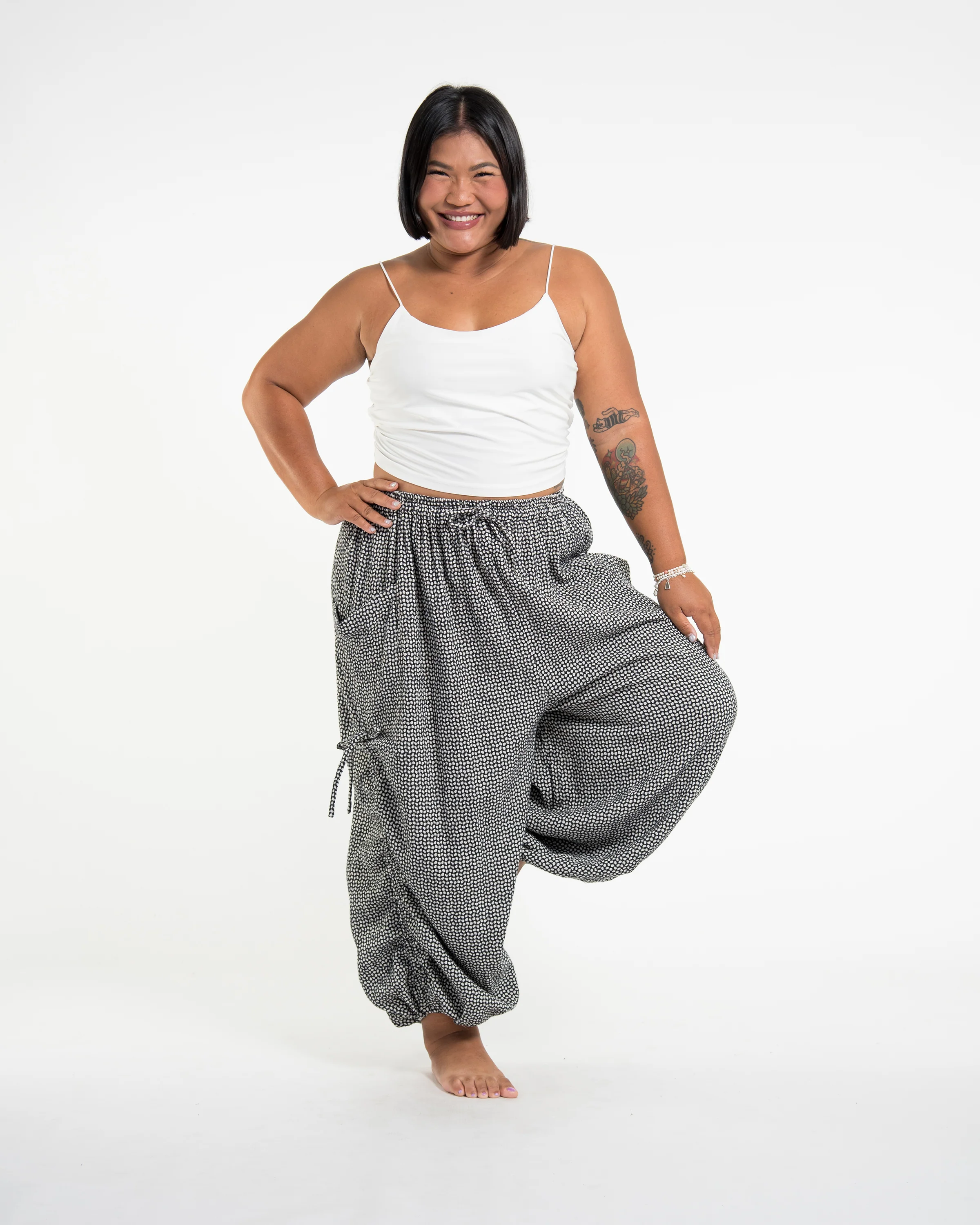 Plus Size Women's Ribbed Linen Cotton Blend Pants in Black