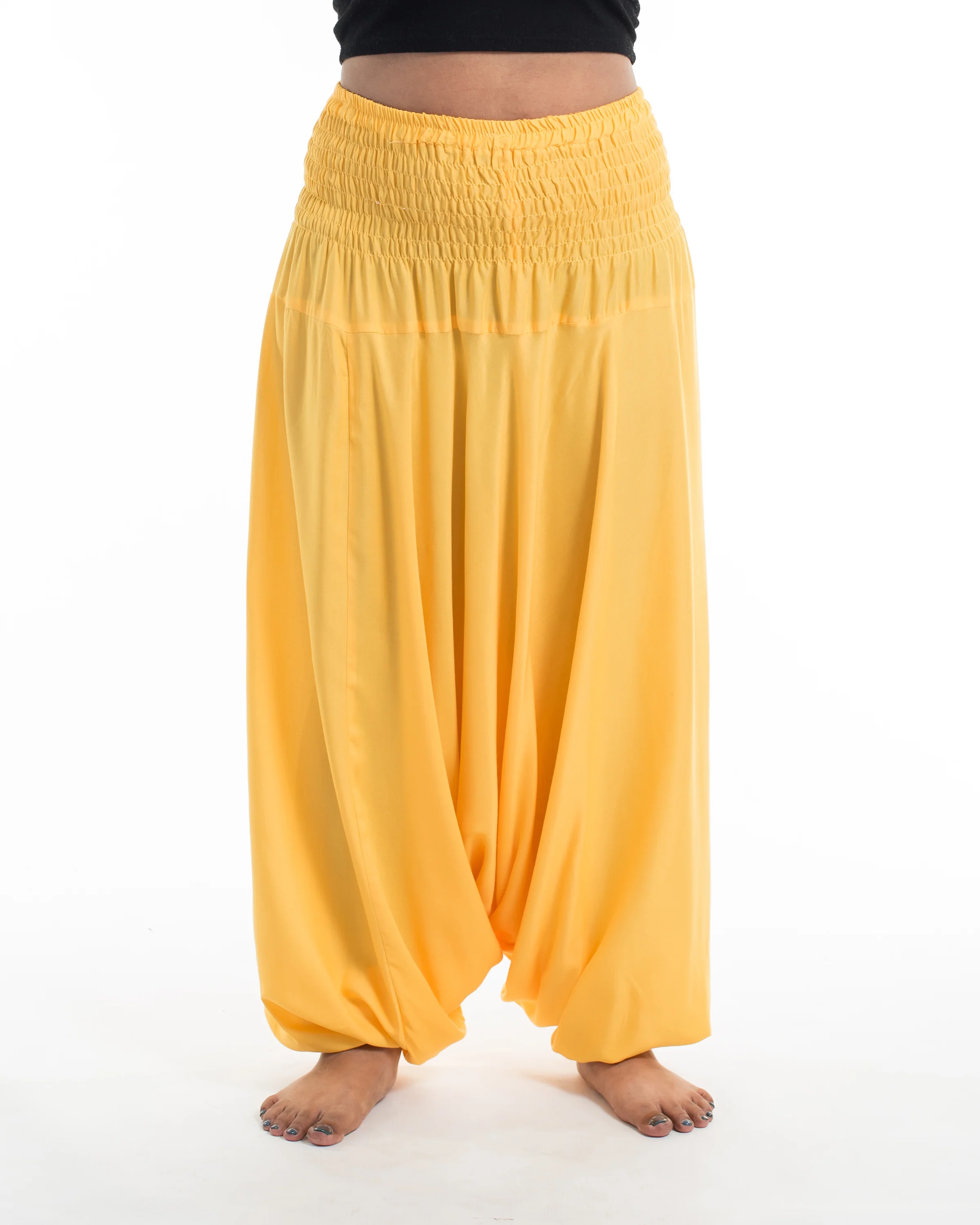 Plus Size Solid Color 2-in-1 Jumpsuit Harem Pants in Light Yellow