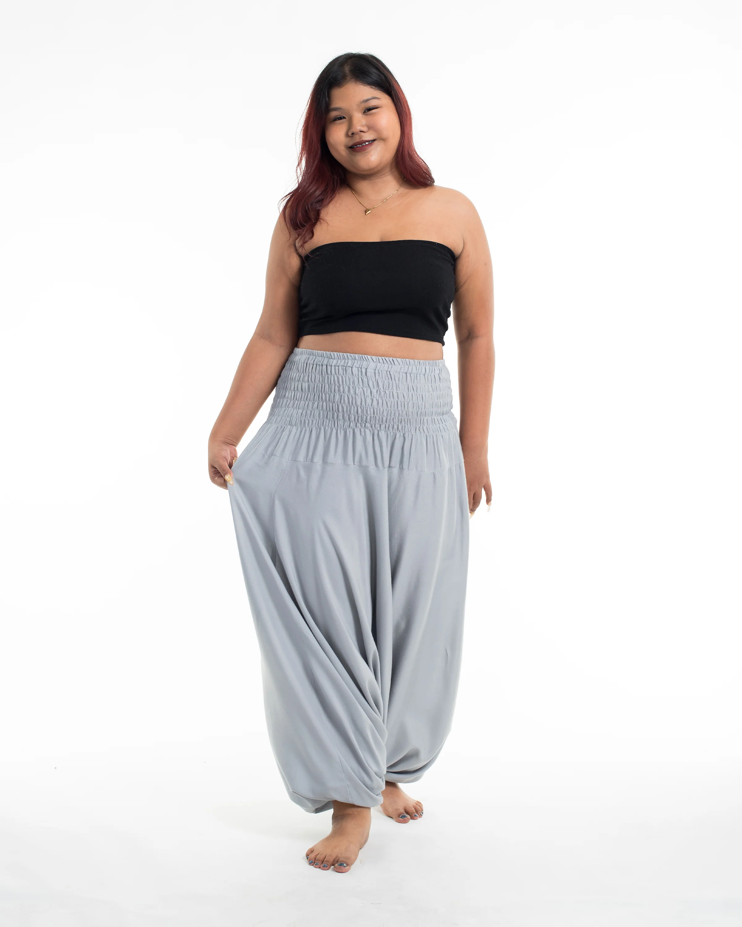 Plus Size Solid Color 2-in-1 Jumpsuit Harem Pants in Light Gray