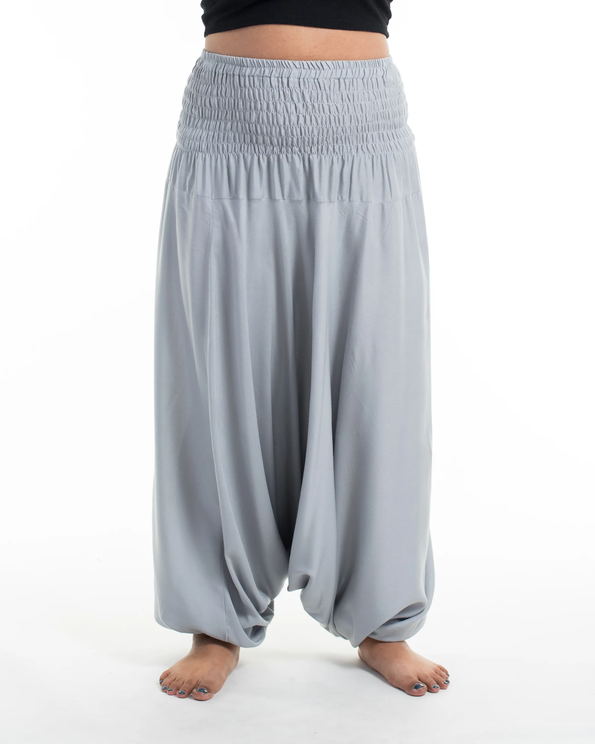 Plus Size Solid Color 2-in-1 Jumpsuit Harem Pants in Light Gray