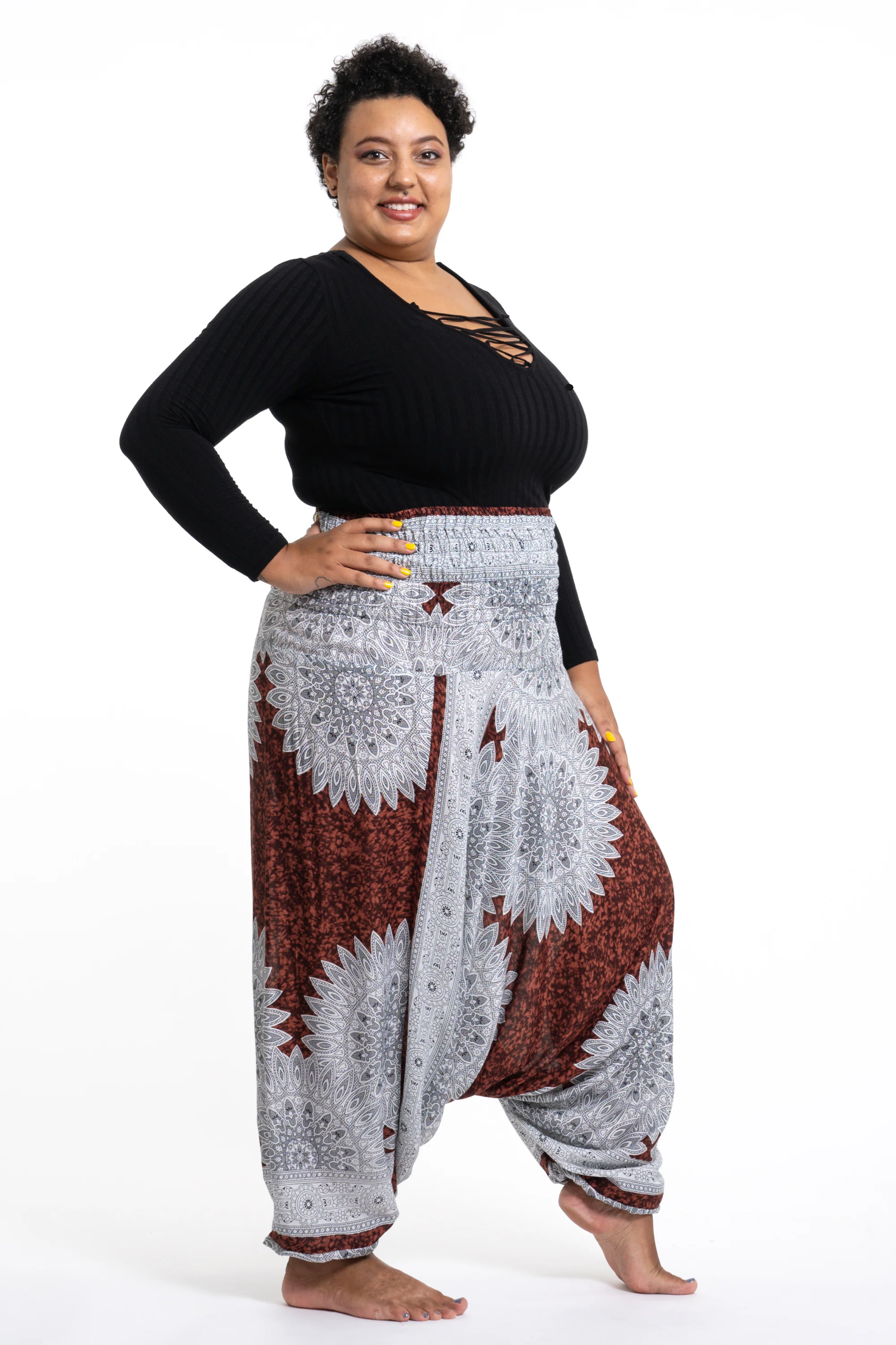 1866-Plus-Size-Marble-Mandalas-2-in-1-Jumpsuit-Harem-Pants-in-Brown-3.webp Plus Size Marble Mandalas 2-in-1 Jumpsuit Harem Pants in Brown