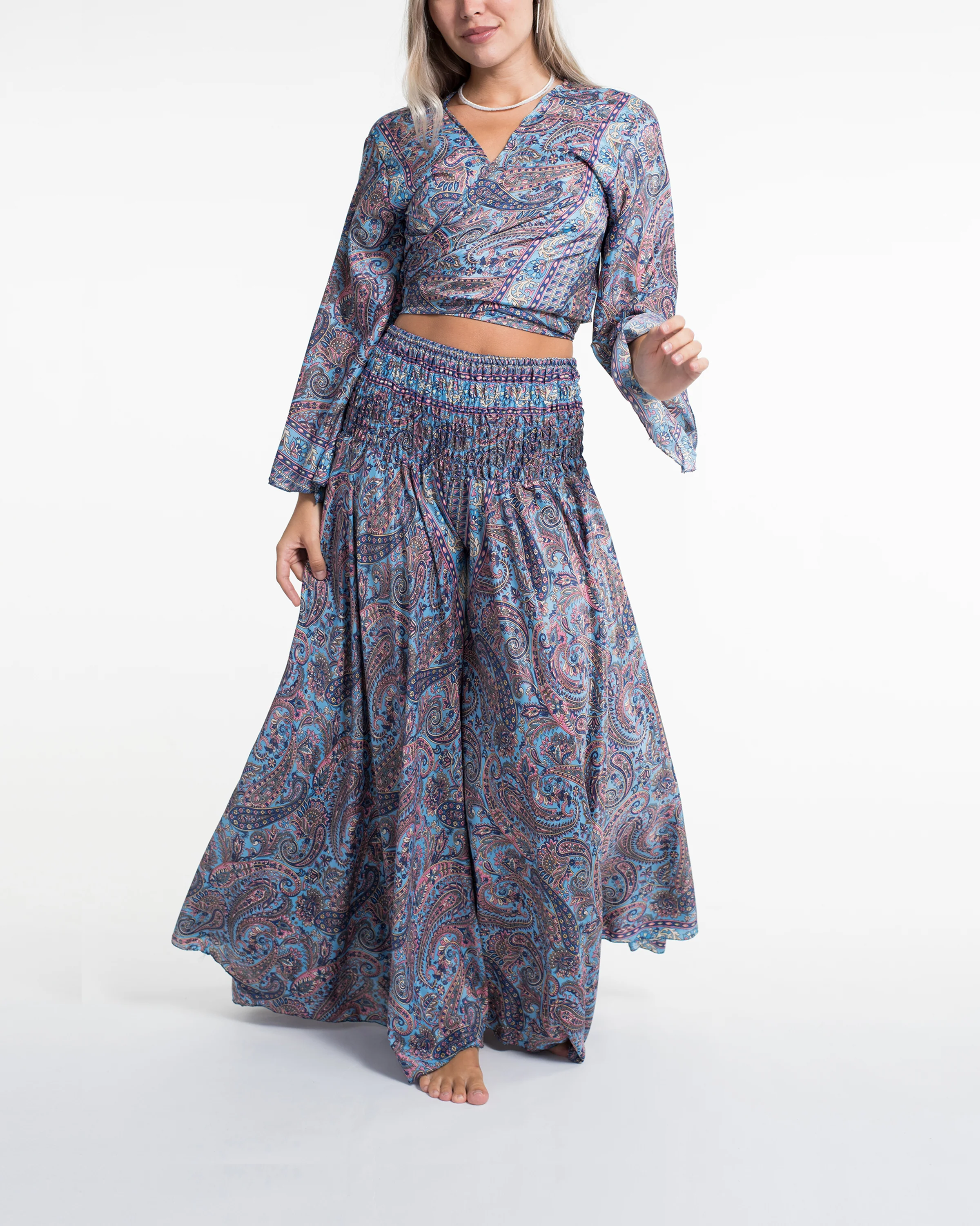 Twilight Paisley Tie Top and Palazzo Pants in Light Blue