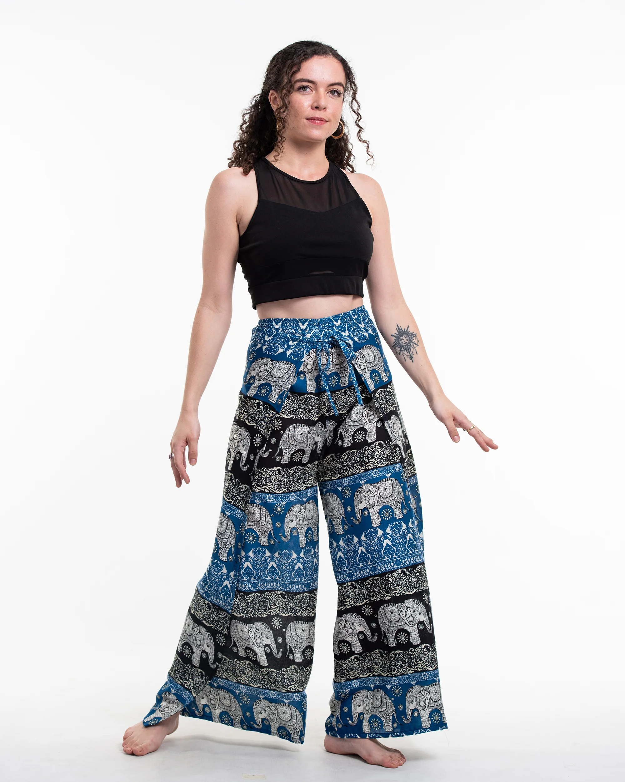 Divine Elephant Wrap Palazzo Style Harem Pants in Blue
