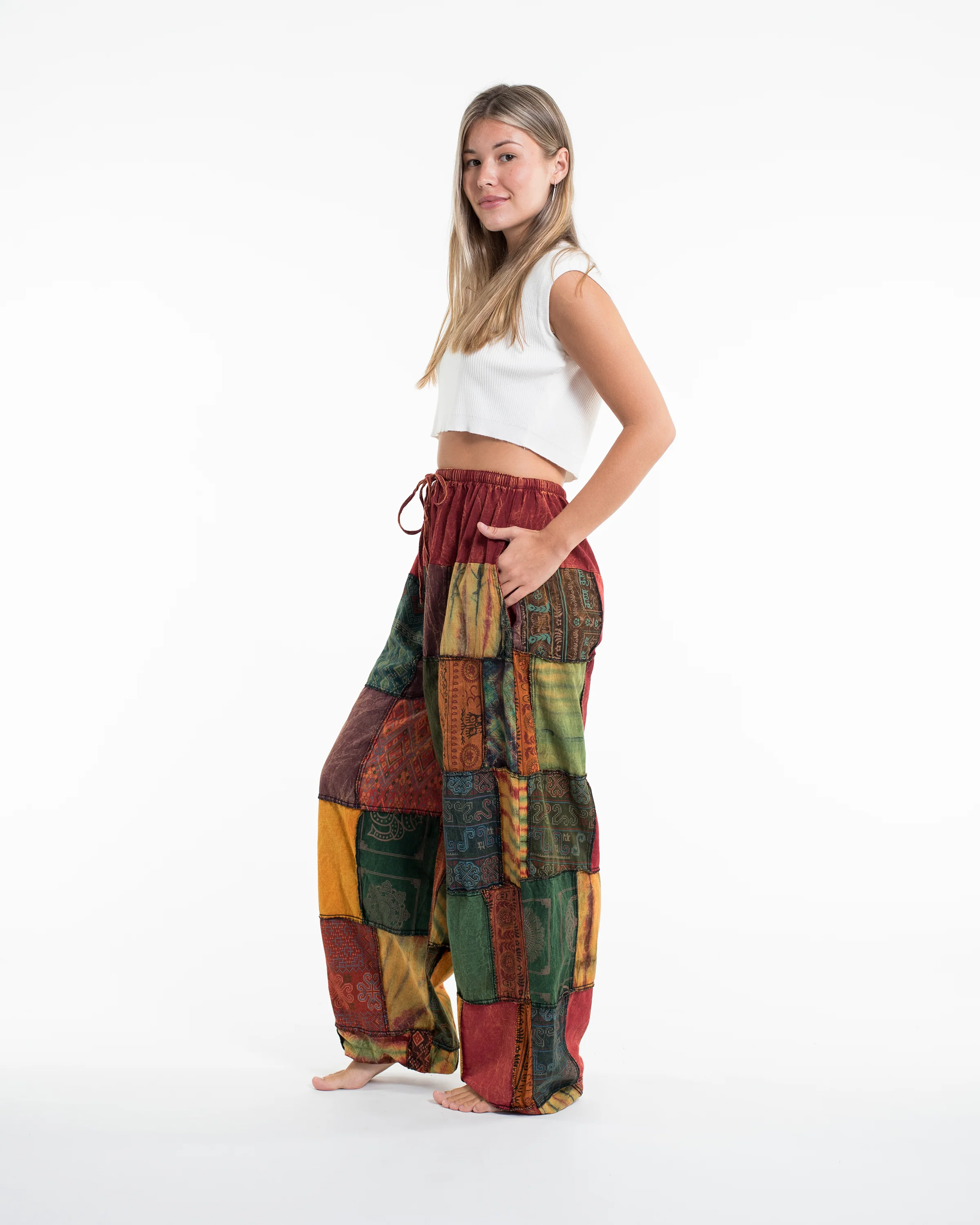 1872-Women-s-Patchwork-Stone-Washed-Balloon-Cotton-Pants-in-Red-3.webp Women's Patchwork Stone Washed Balloon Cotton Pants in Red