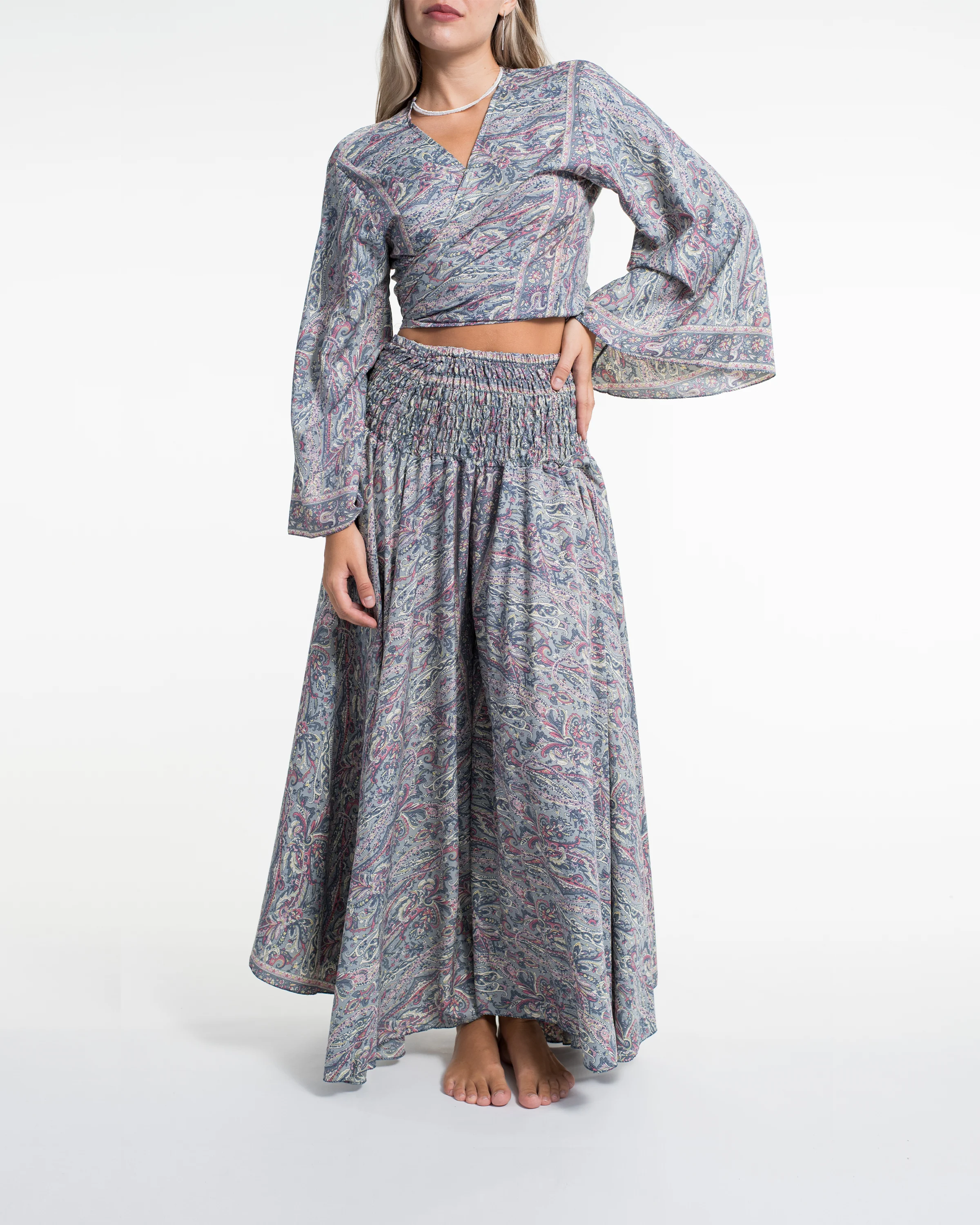 Mystic Paisley Tie Top and Palazzo Pants in Gray