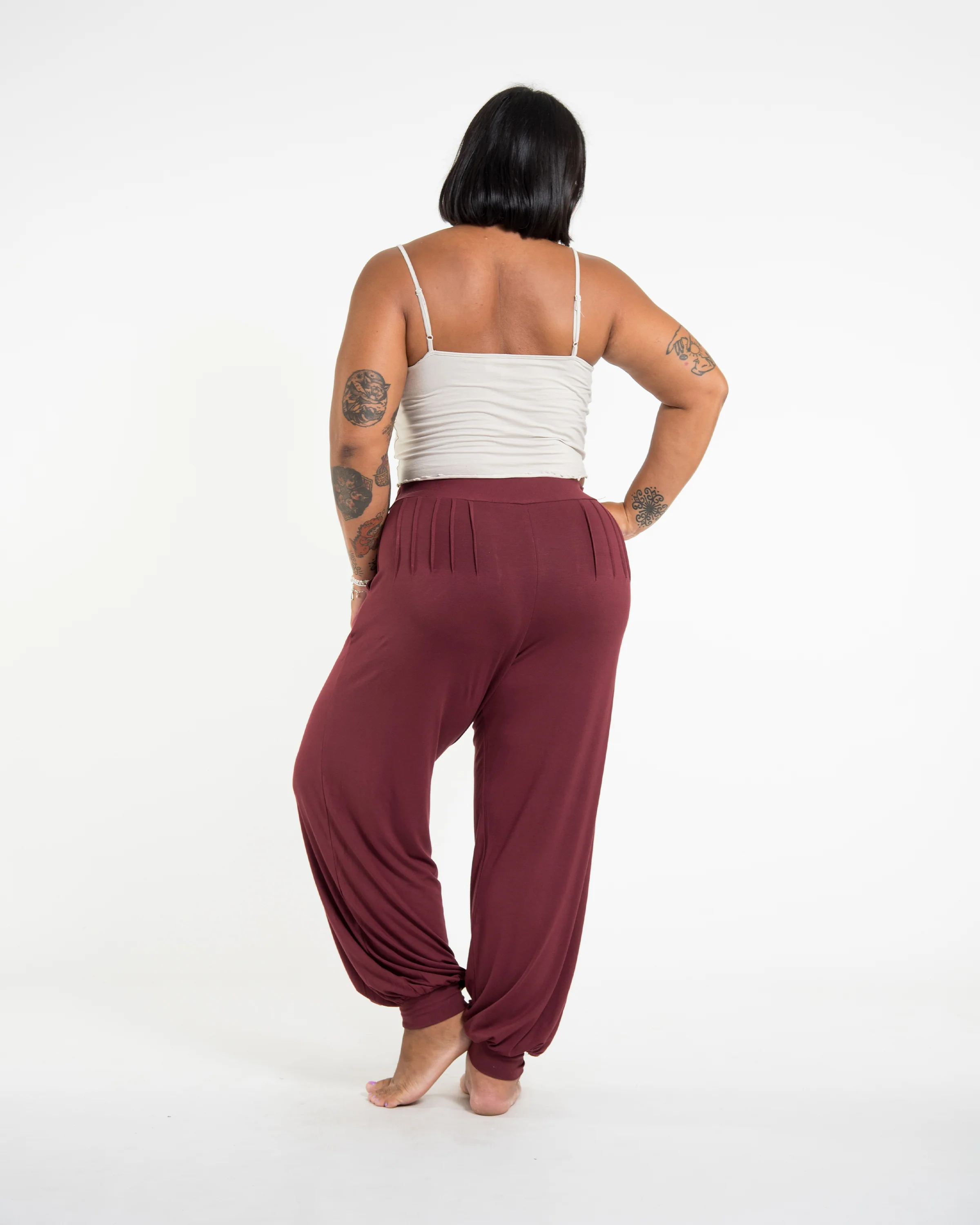 1889-Plus-Size-Cotton-Women-Harem-Pants-in-Solid-Maroon-4.webp Plus Size Cotton Women Harem Pants in Solid Maroon